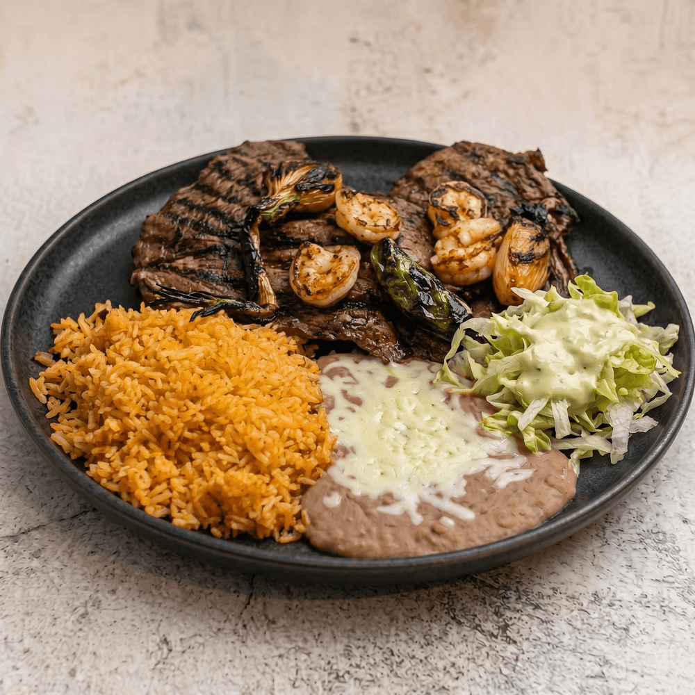 Carne Asada Con Camarones