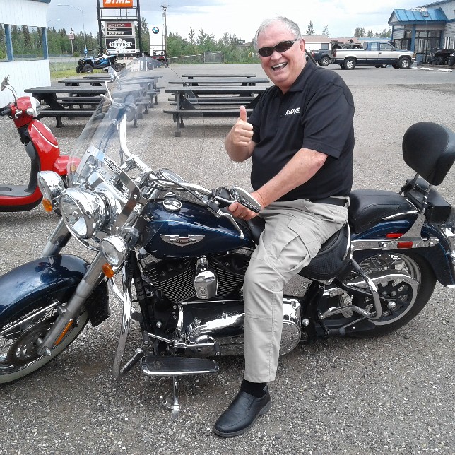 Mike Henderson, KLOVE pastor had his moment on our Harley Softail Deluxe.