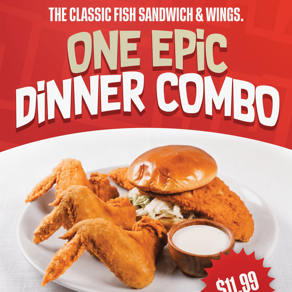 Flounder Fish Sandwich W 3 Whole Wings
