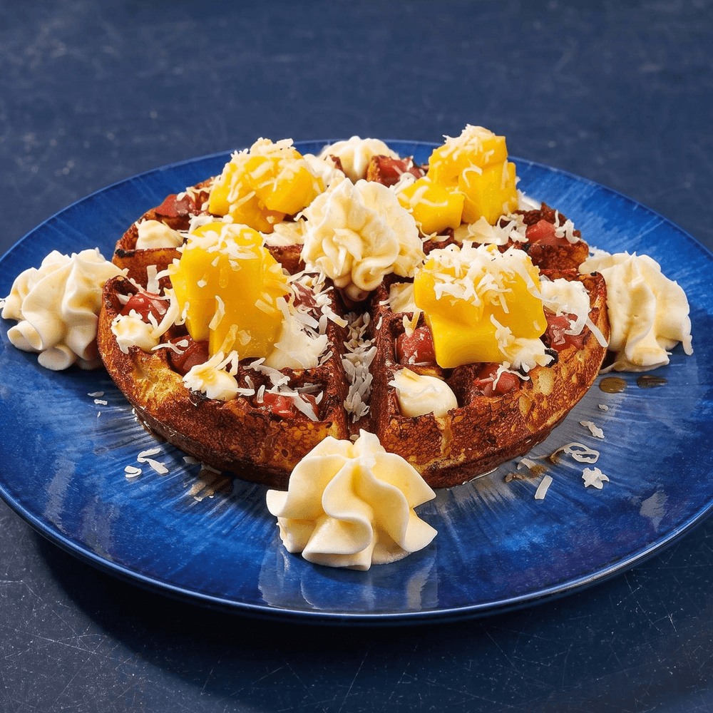 Tropical Paradise — Guava Mango Protein Waffle