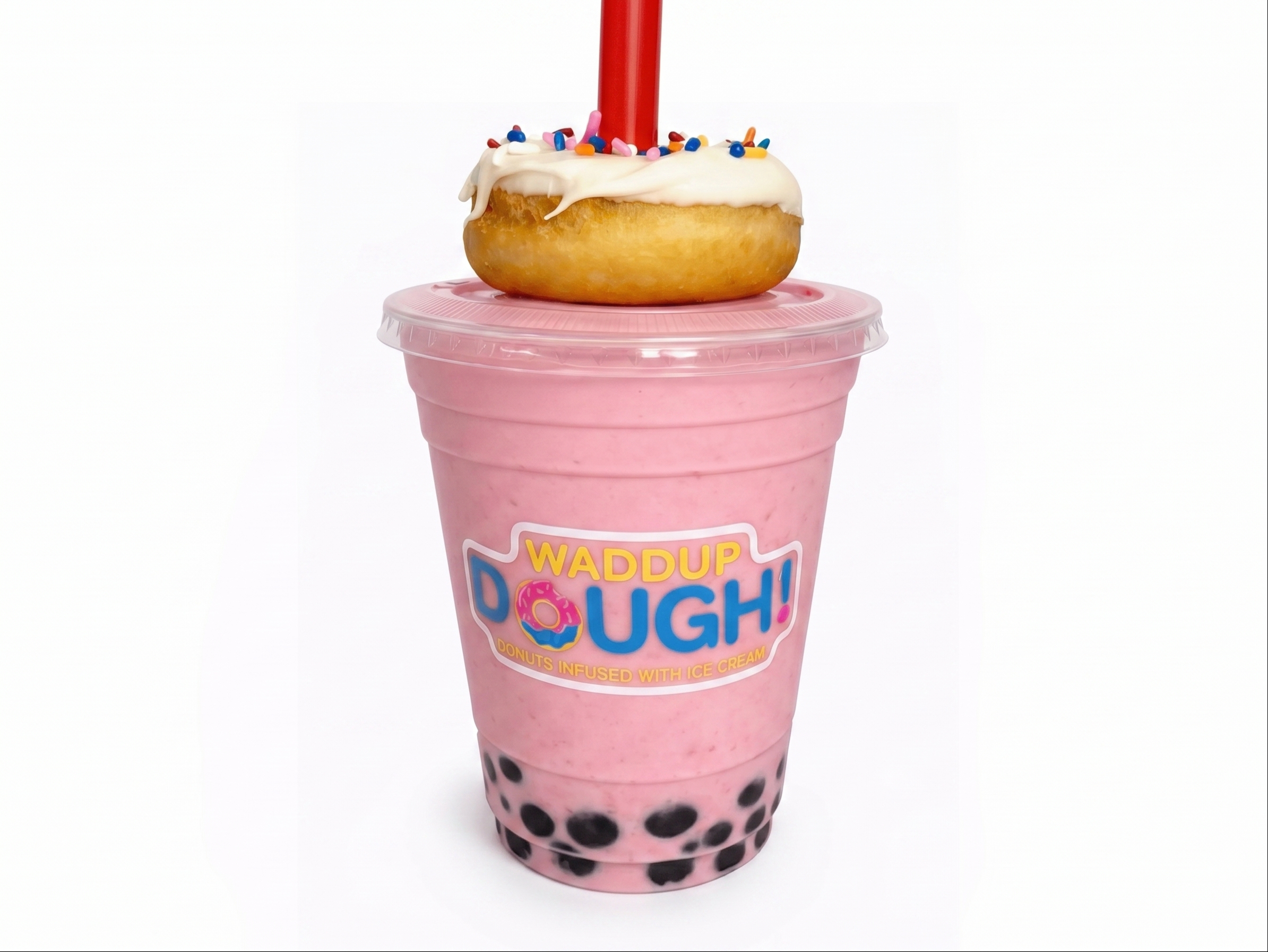 Strawberry Shake w/ Boba + Donut