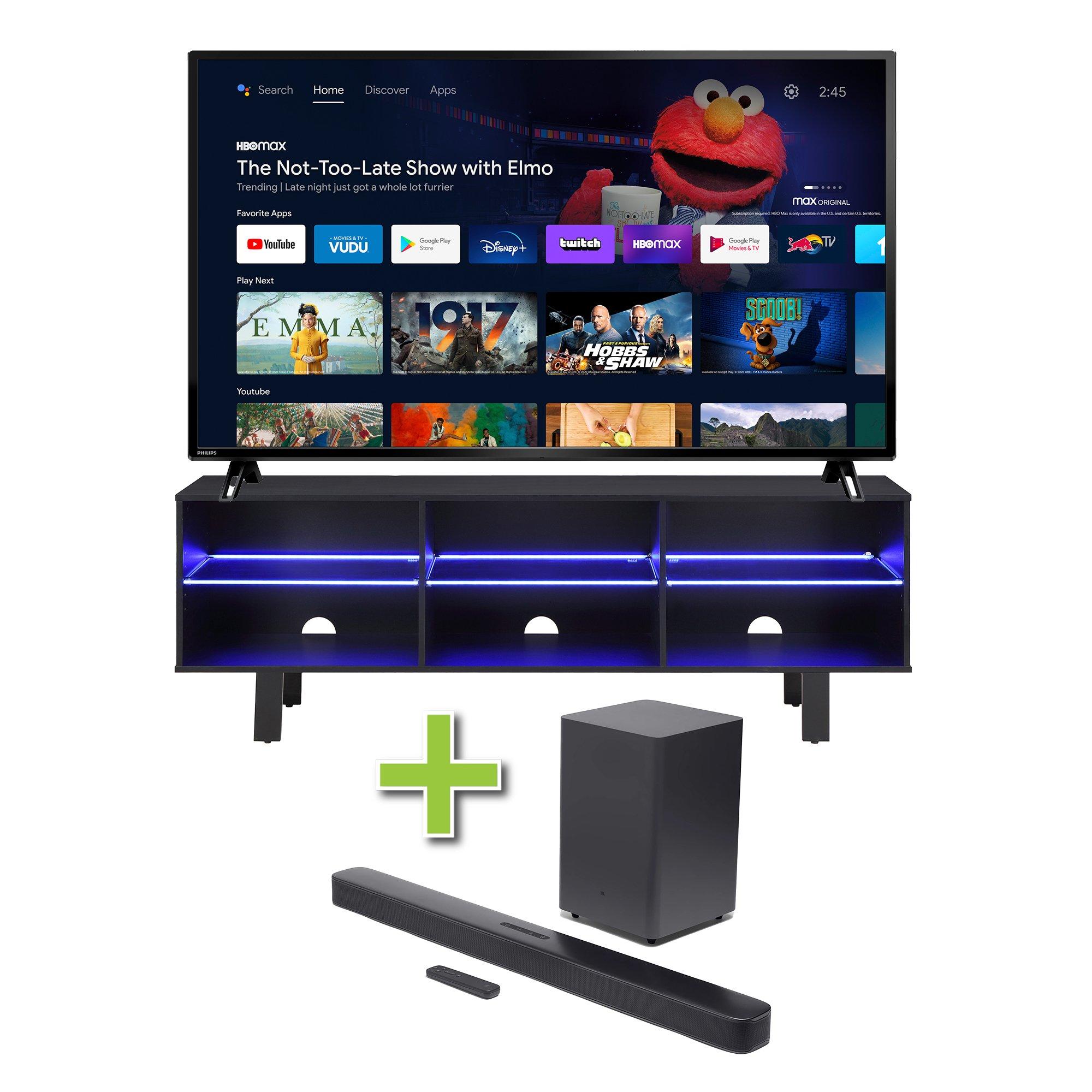 65" Philips TV w/ Soundbar & TV Stand