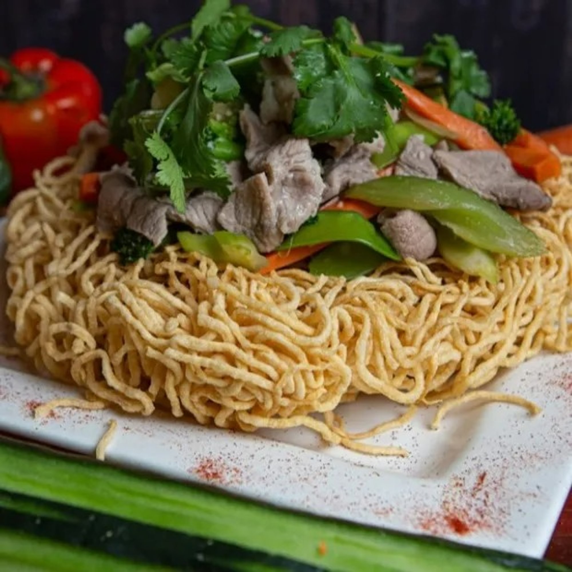 Beef or Pork with Vegetables Chow Mein (Mi Xao Don Bo Hoac Heo)
