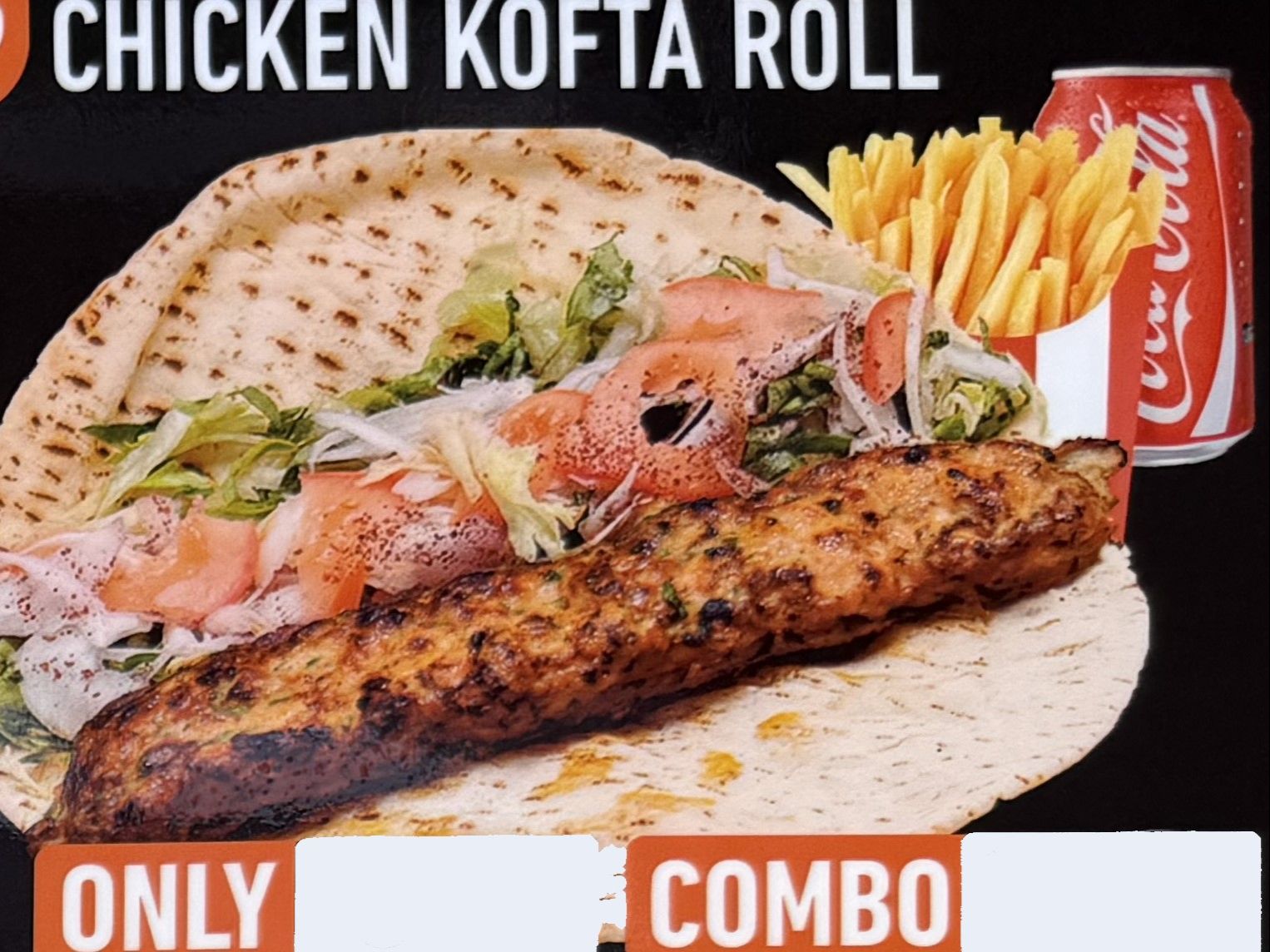 #50 Chicken Kofta Roll W/ Fries And Can Soda Before. #39