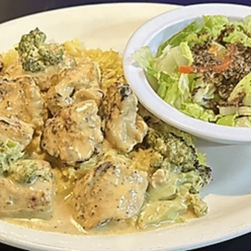 Creamy Broccoli Chicken Kabab Plate