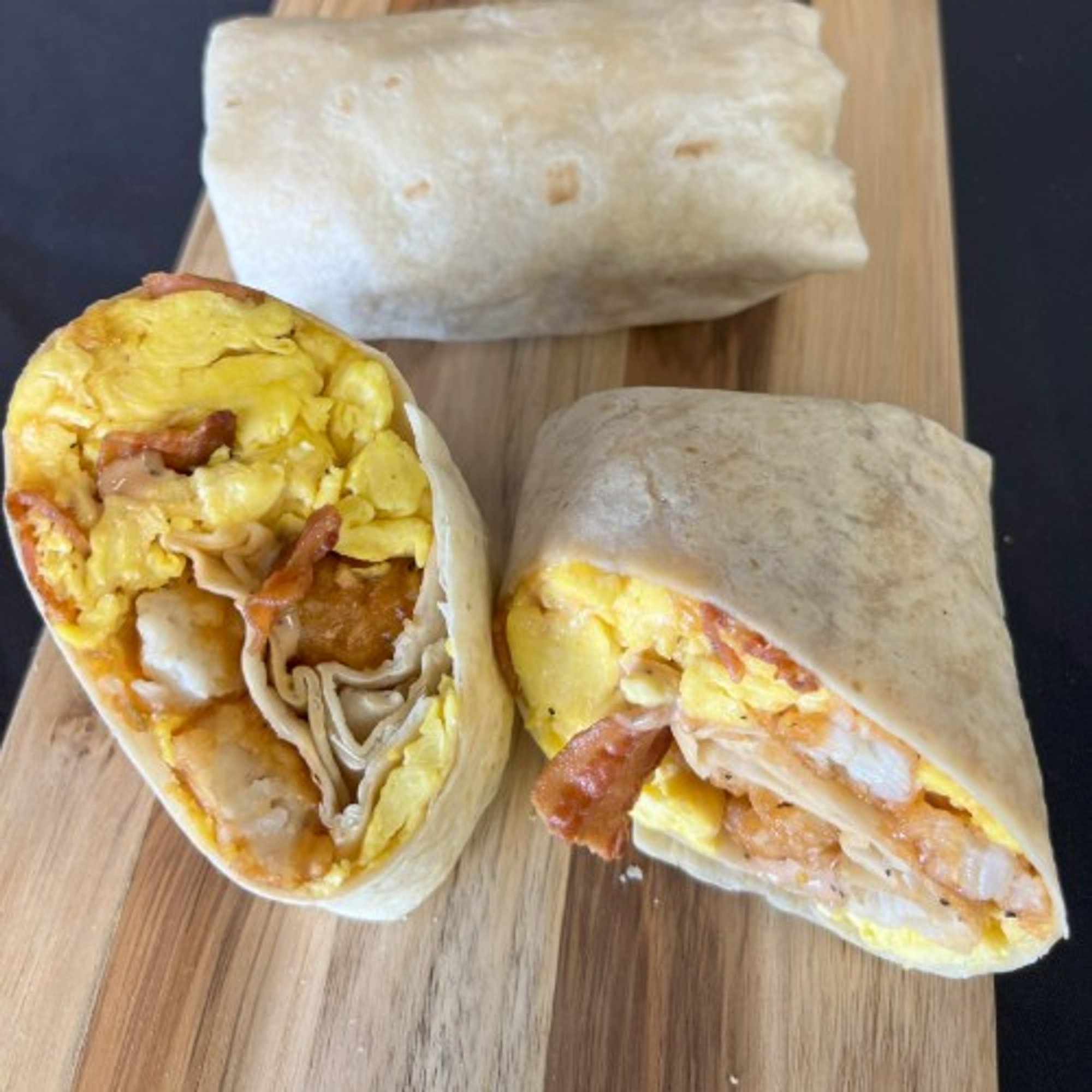 Bacon Breakfast Burritos and Fresh Fruit Platter