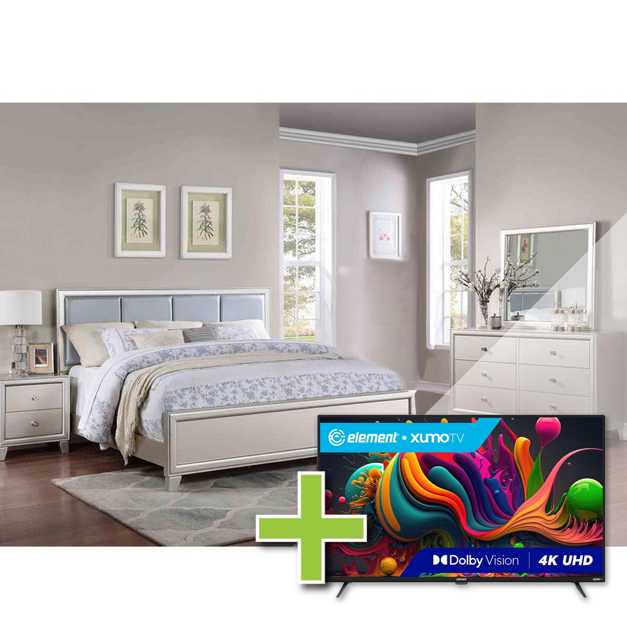 Queen Omni Bed w/Dresser, Mirror, Nightstand + 50" Element TV