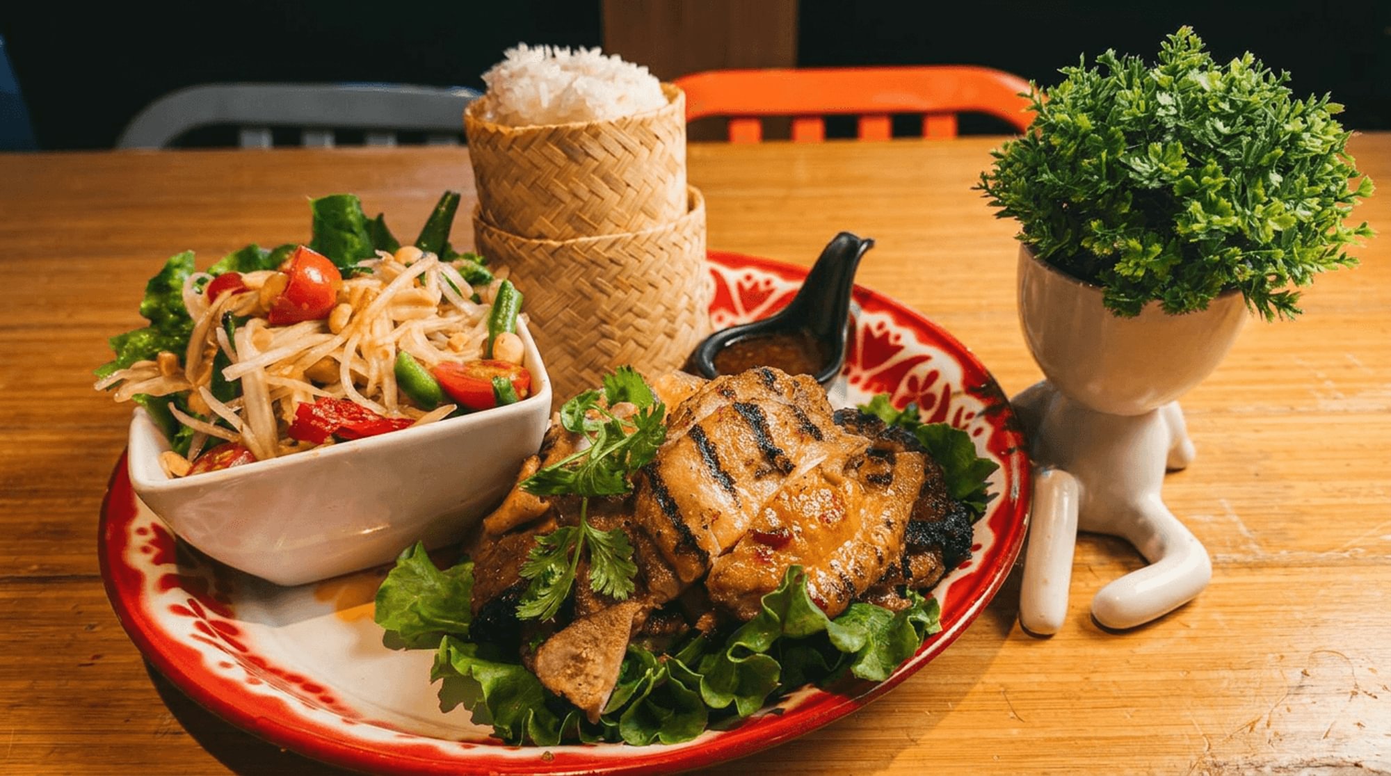 Grilled Chicken, Papaya Salad & Sticky Rice