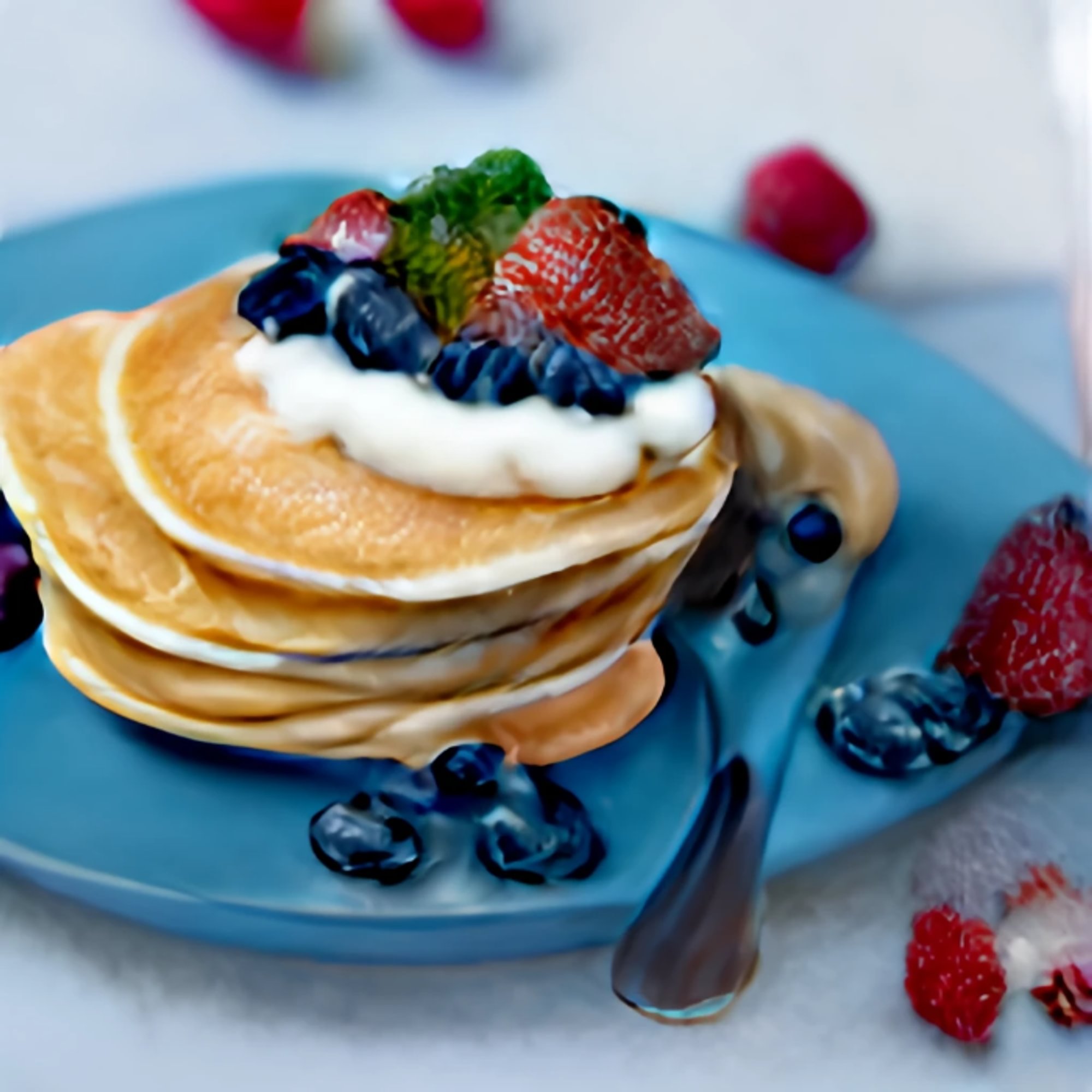 Pancakes Berries and Cream Cheese