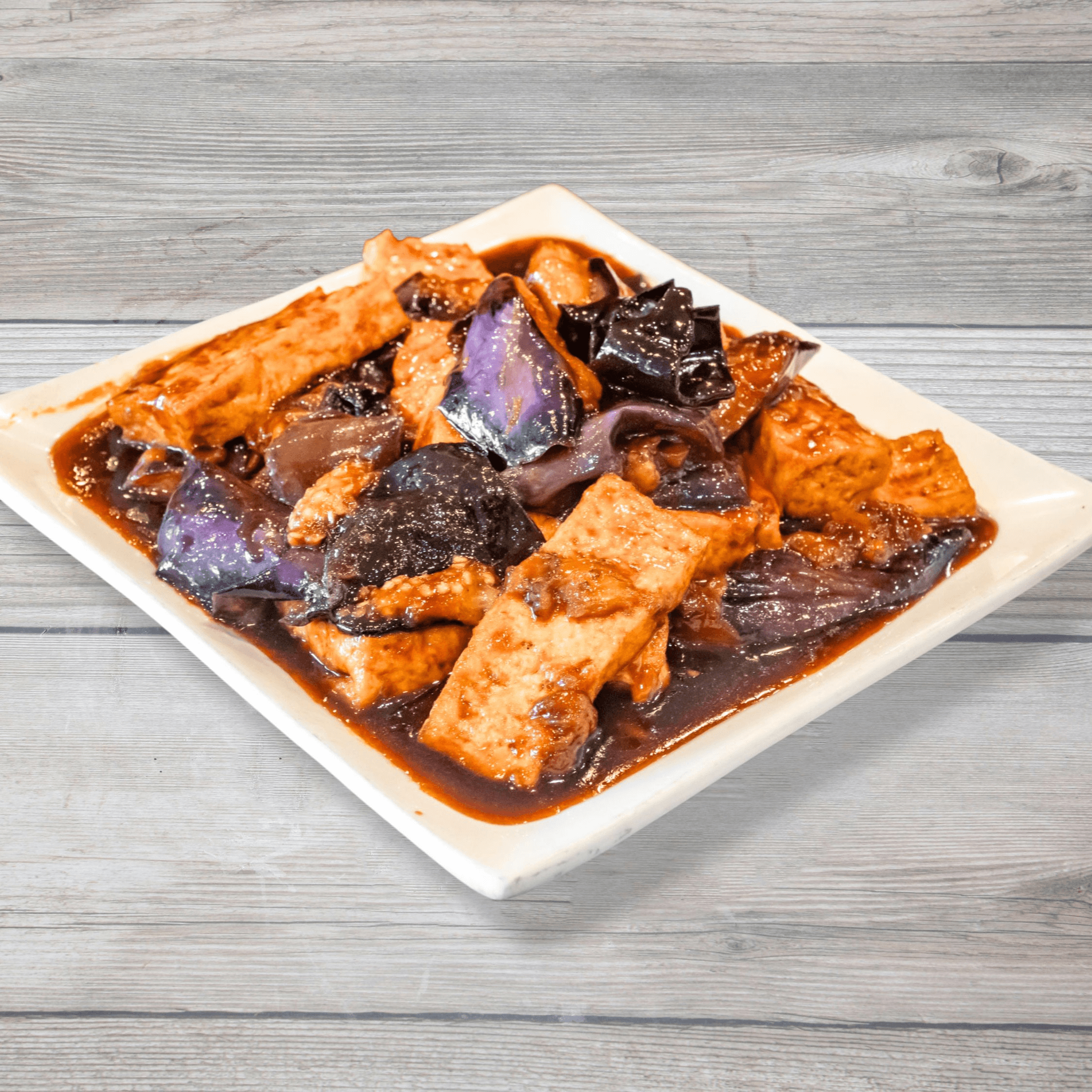 Stir-fried eggplants with fried tofu / 茄子豆腐