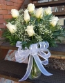 Dozen White Roses with Babys Breath