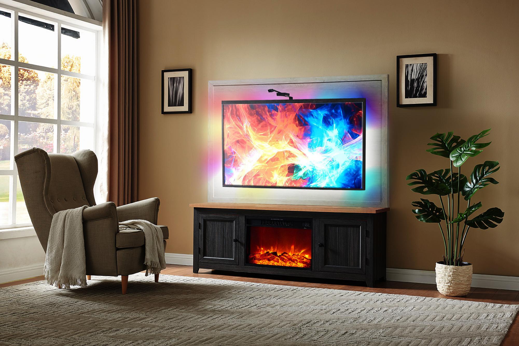 Bradley 62" TV Stand with Backboard & Fireplace