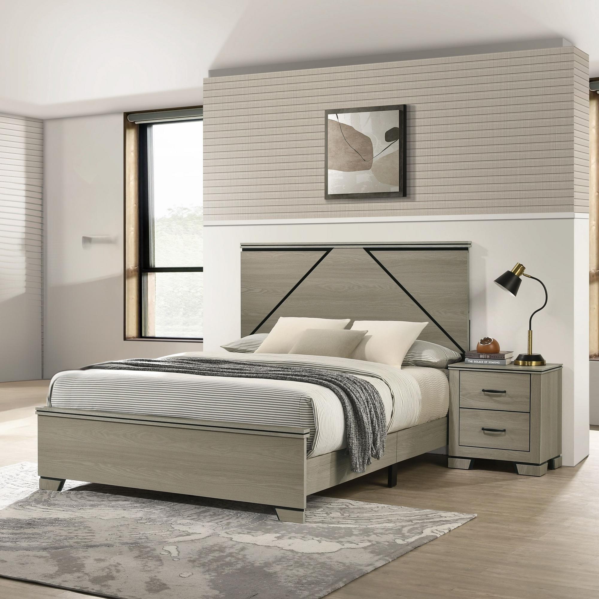 Joanna Queen Bed w/ Nightstand - Gray