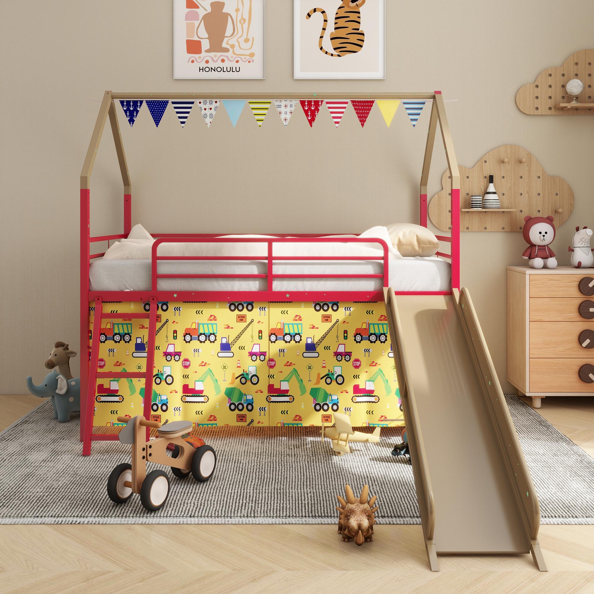 Twin Jack Metal Loft Bed - Gold & Red