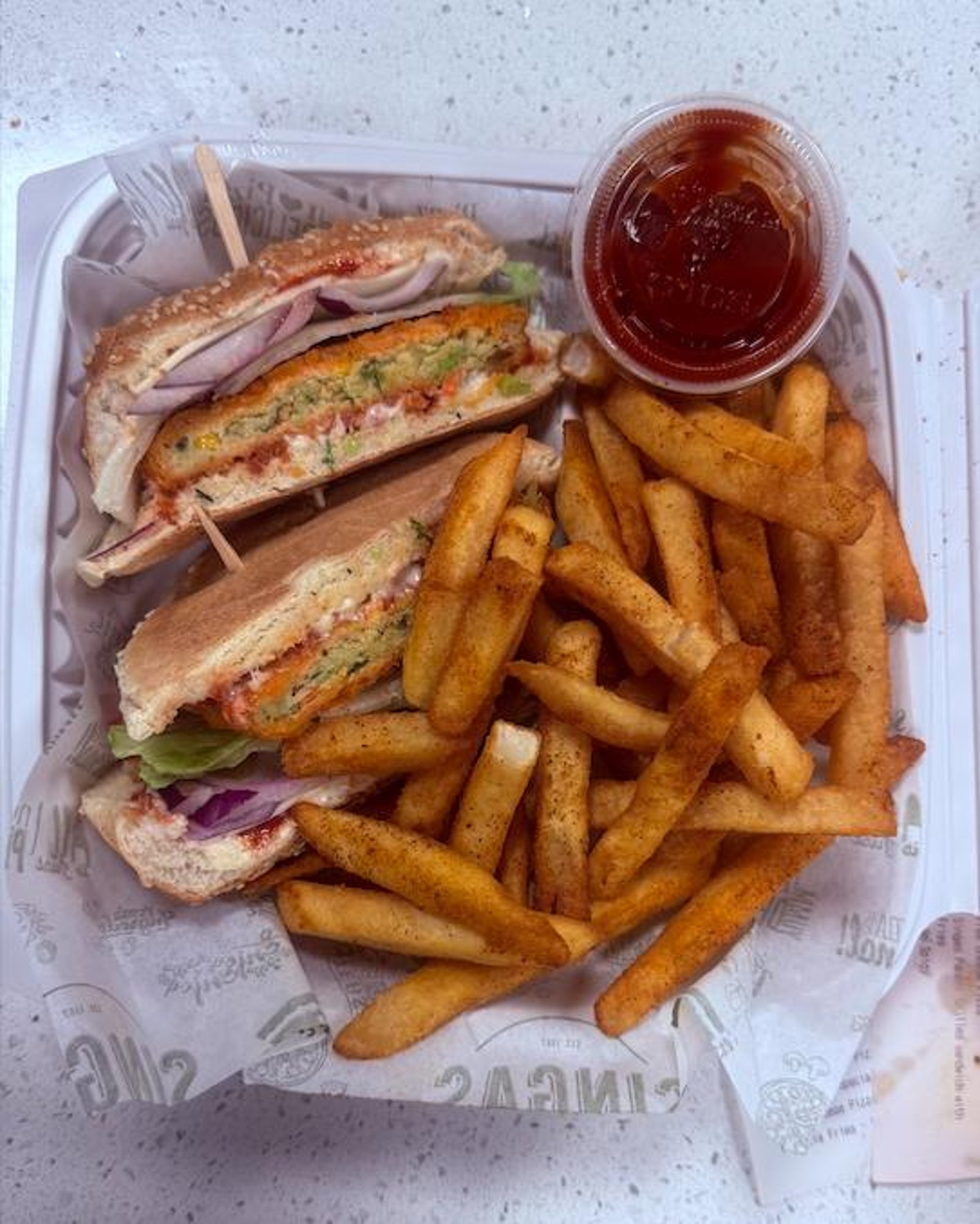 Veg Allo Tikki Burger with Fries