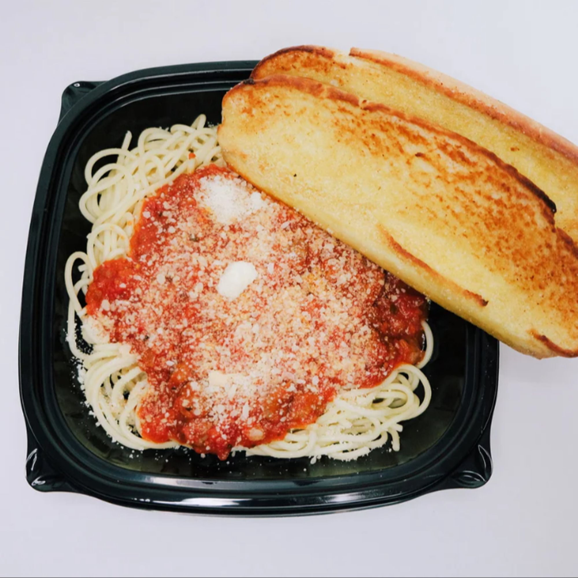 Spaghetti Dinner with Garlic Toast and Parmesan