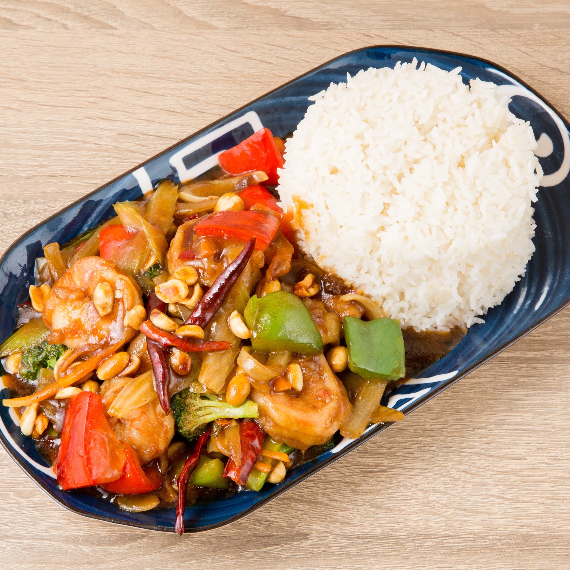 Baby Shrimp with Hot Pepper Peanuts Over Rice 宮保蝦盖饭