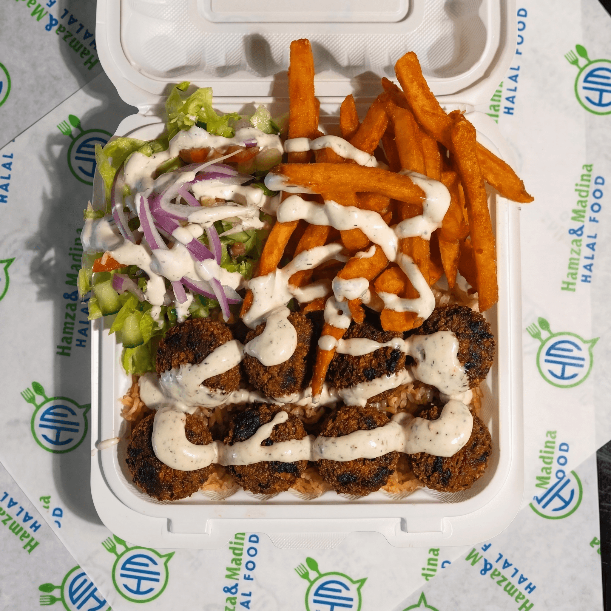 Falafel Over Rice Platter