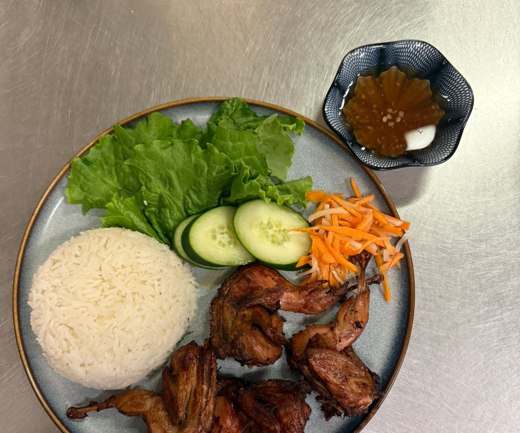 Fried Quail Rice Plate 