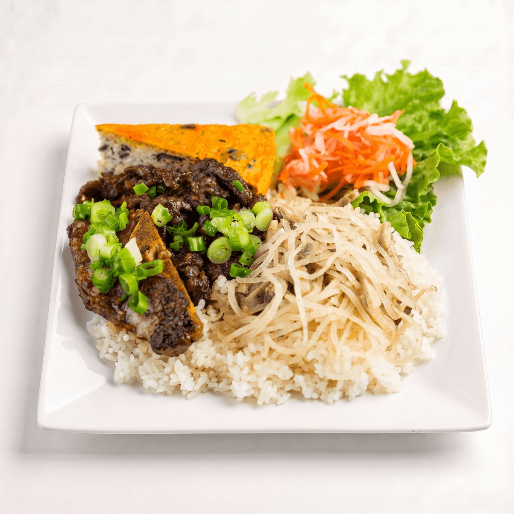 58. House Special on Broken Rice Plate (Pork Chop, Beef, Shredded Pork, Baked Egg Loaf & Shrimp W...