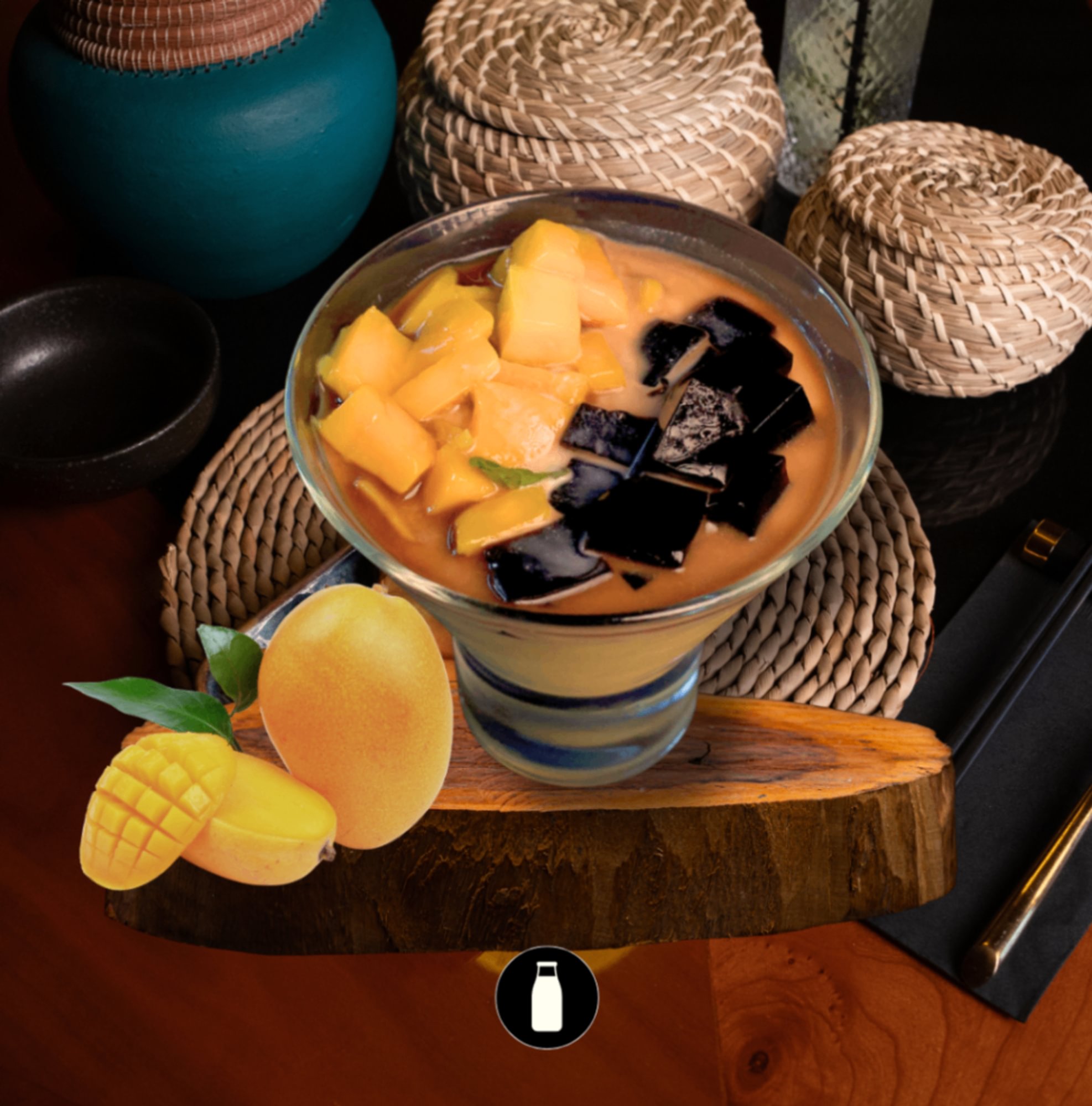 Mango Pudding Grass Jelly Coconut Milk / Xoài Pudding Sương Sáo Sữa Dừa