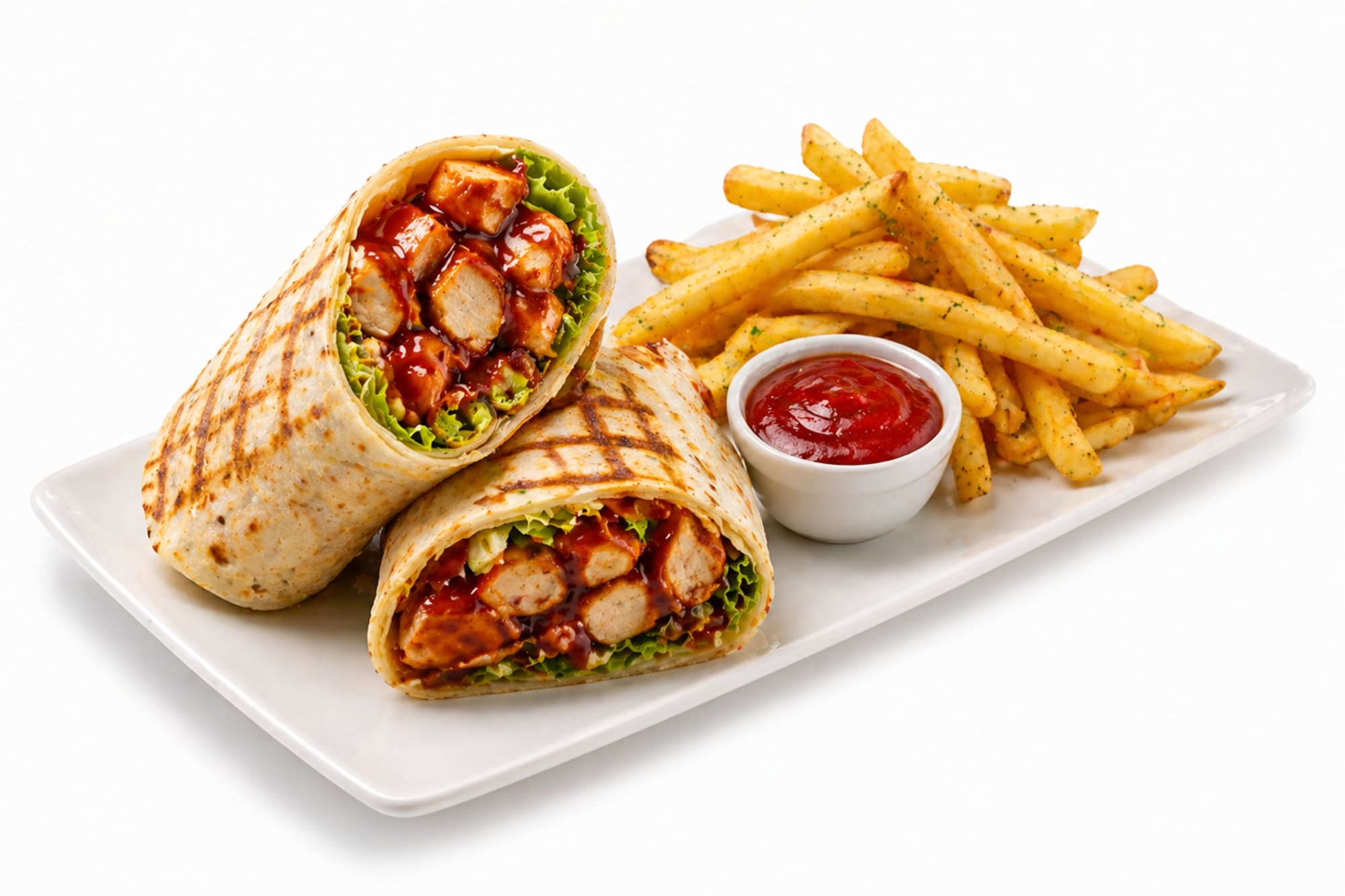 Texas BBQ Chicken Wrap + Fries