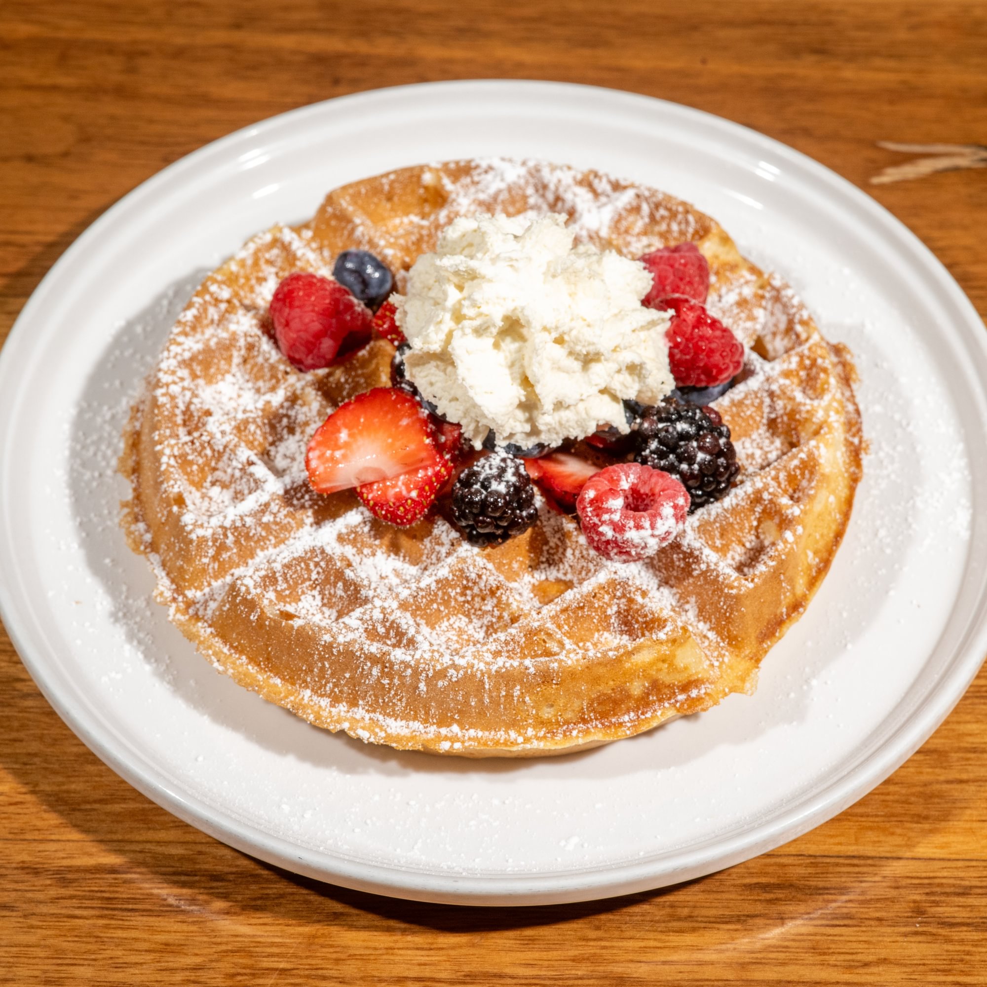 Vanilla Bean Waffle with Fresh Fruit & Whipped Cream