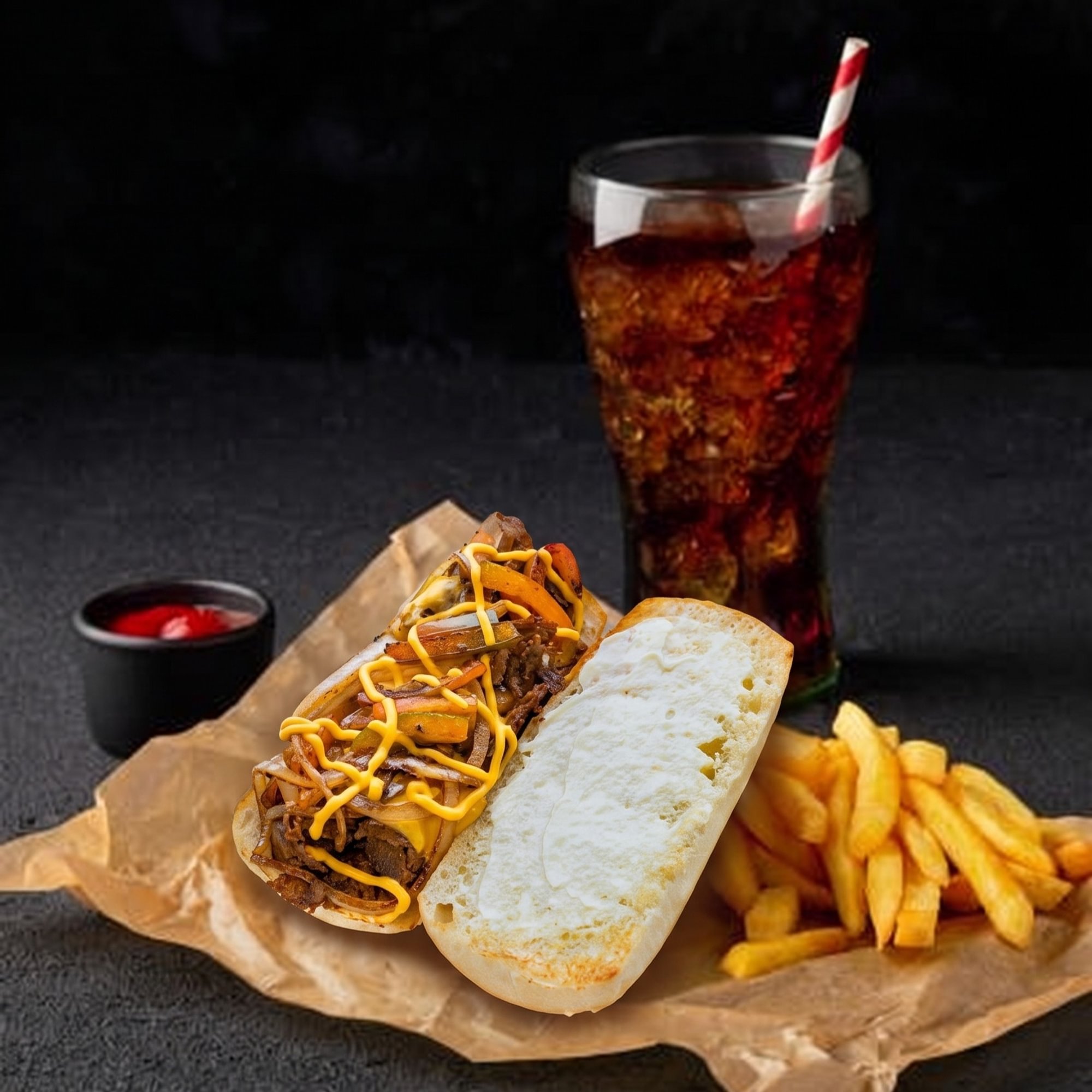 845 Philly Cheesesteak combo w fries/soda