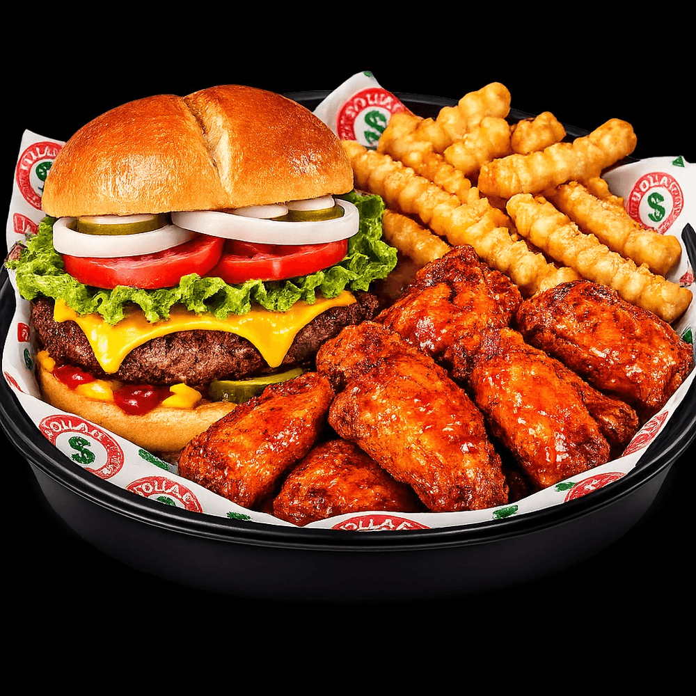 Beef Burger w/ 6 Piece Wings