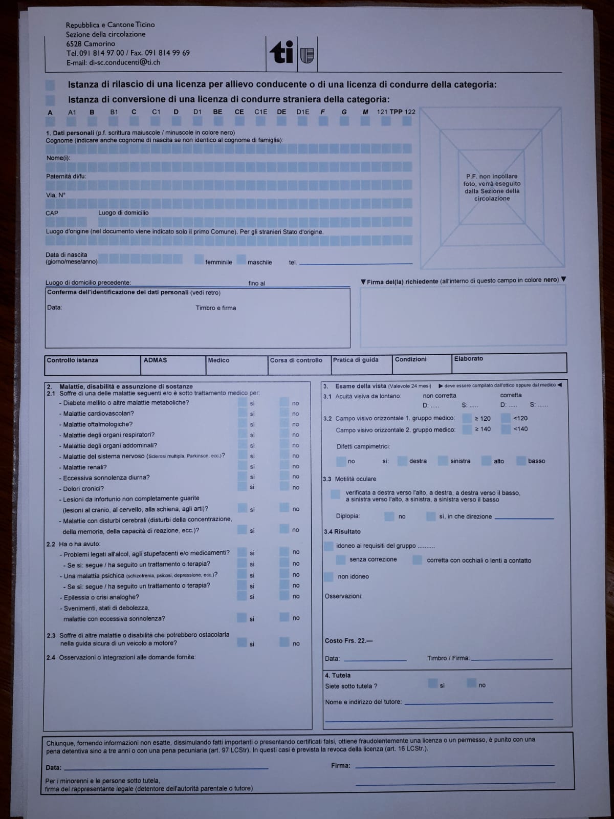 Test visivo per la patente.