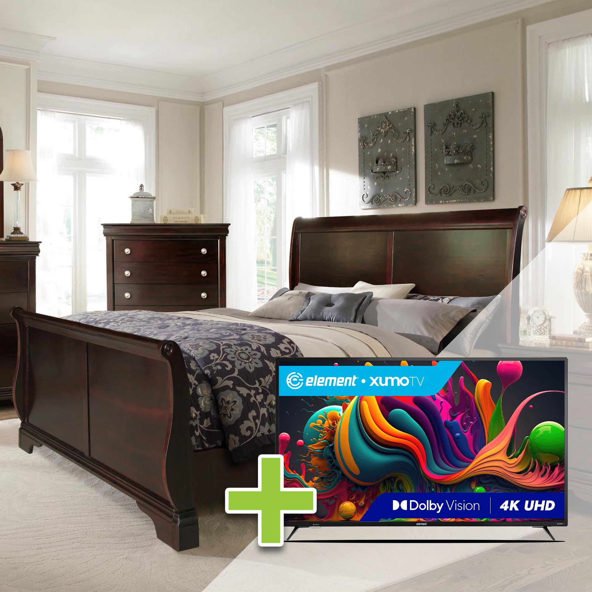Queen Dominique Bed w/Dresser, Mirror, Nightstand + 55" Element TV