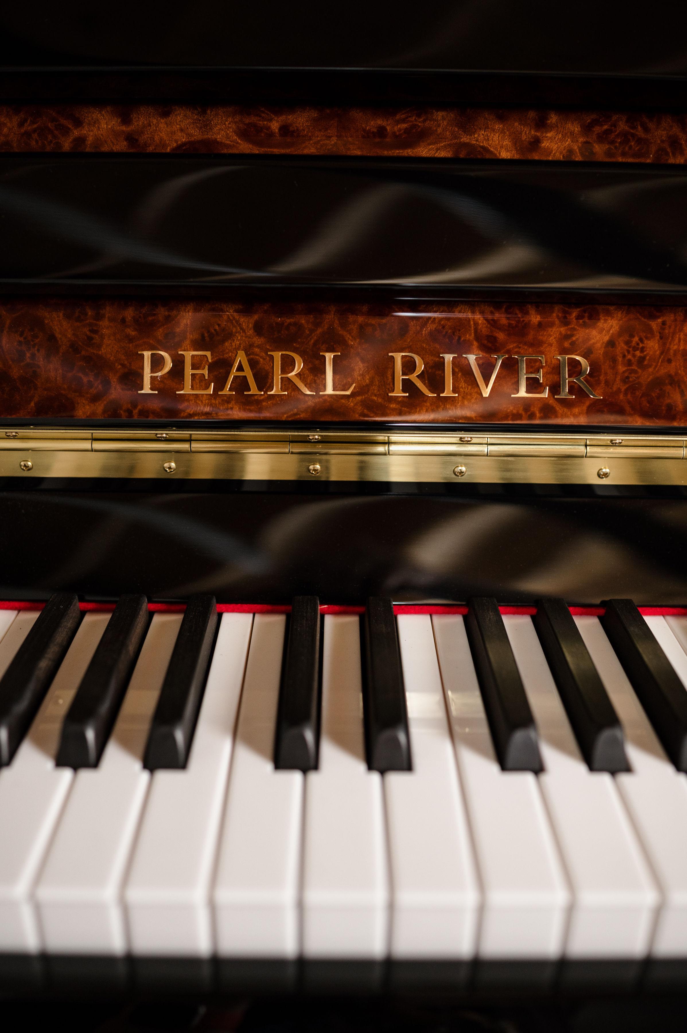 Pearl River Burl Inlay Upright Piano
