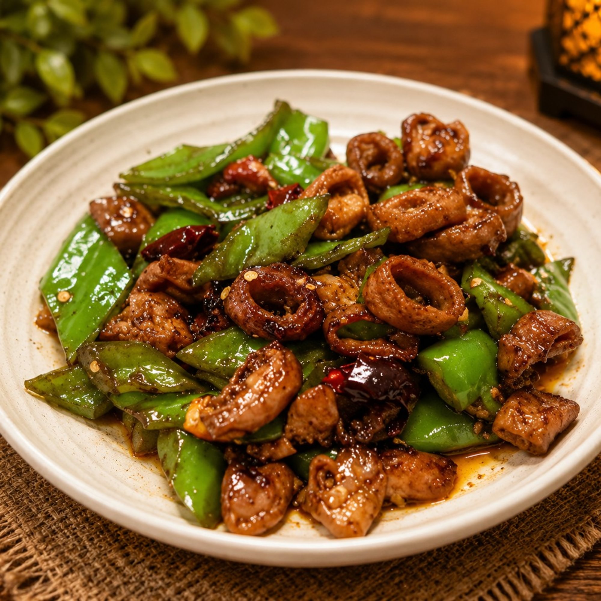 Pork Intestines with Hot Pepper / 尖椒肥肠