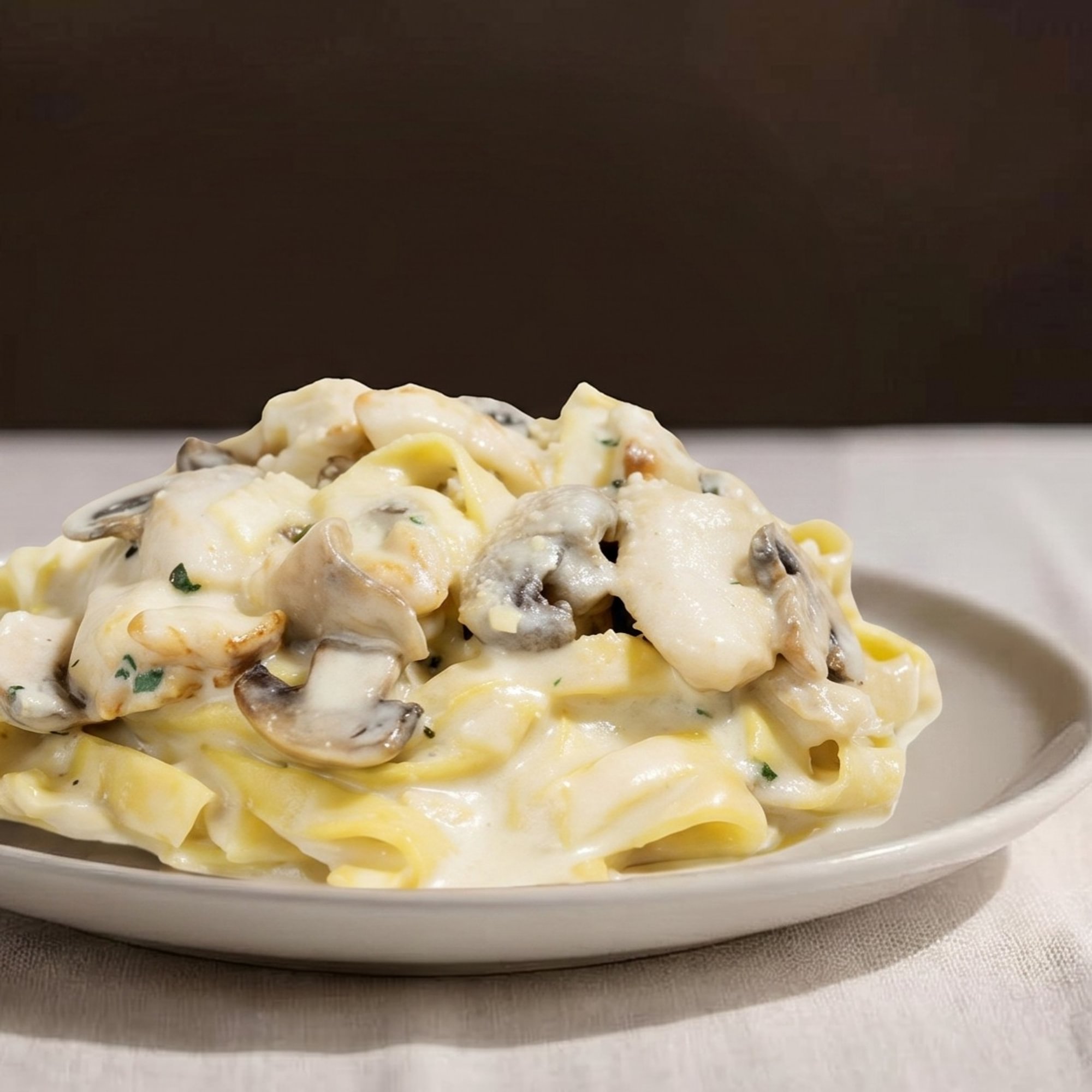 Fettuccine con Panna Chicken and Mushrooms