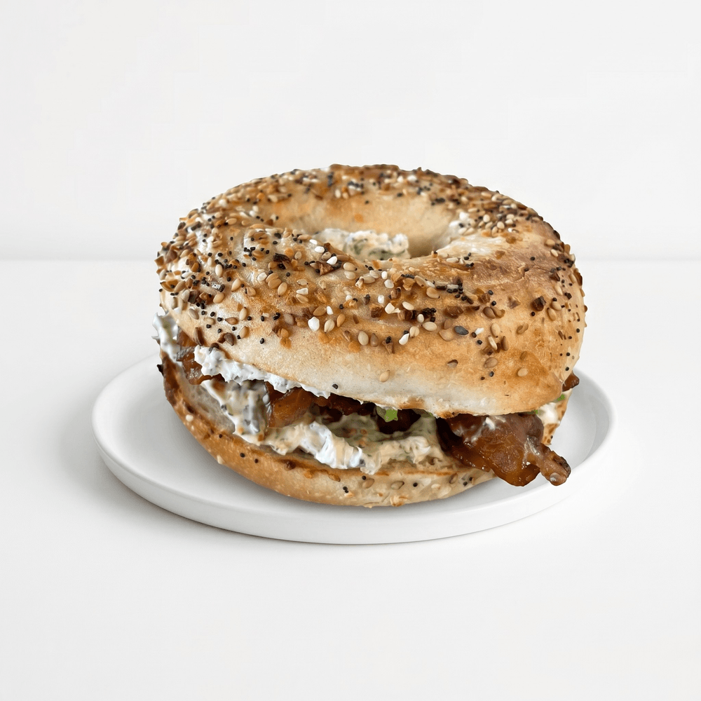 Bagel with Flavored Cream Cheese, Bacon & Avocado