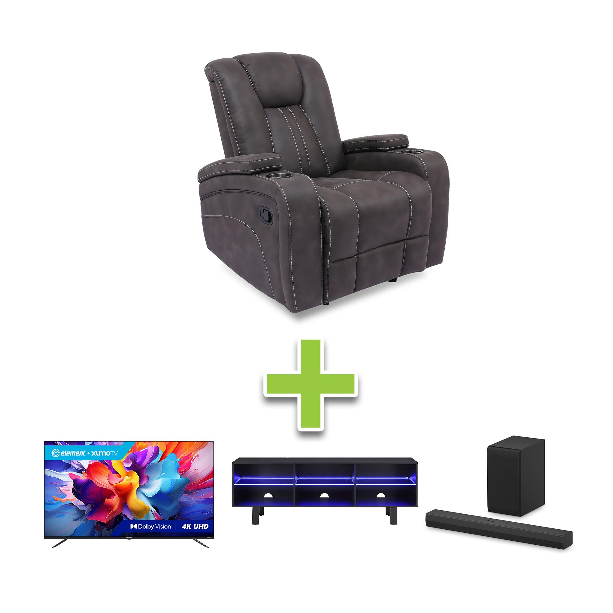 Cowboy Recliner w/65" TV + TV Stand & Sound Bar