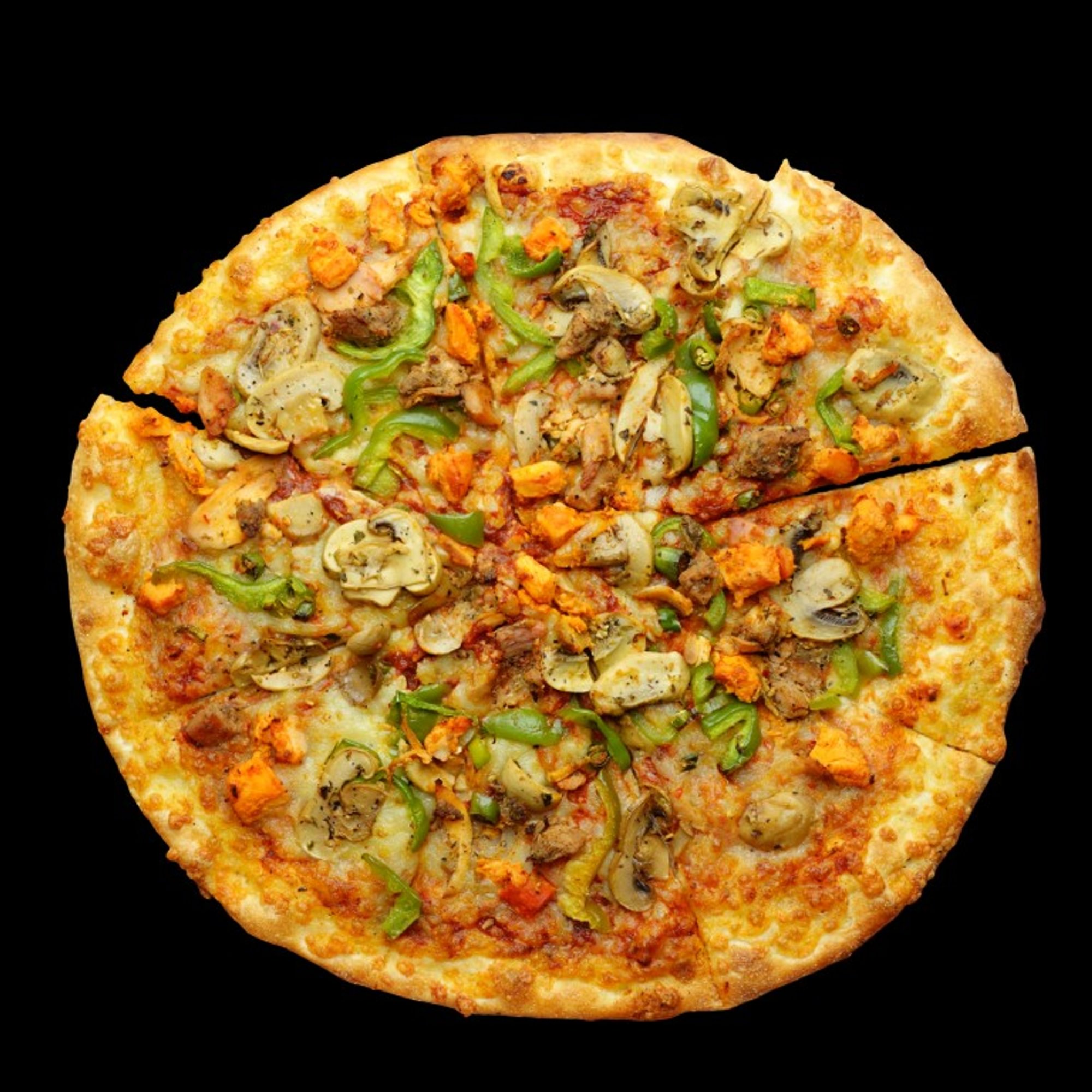 Grilled chicken Caesar pizza