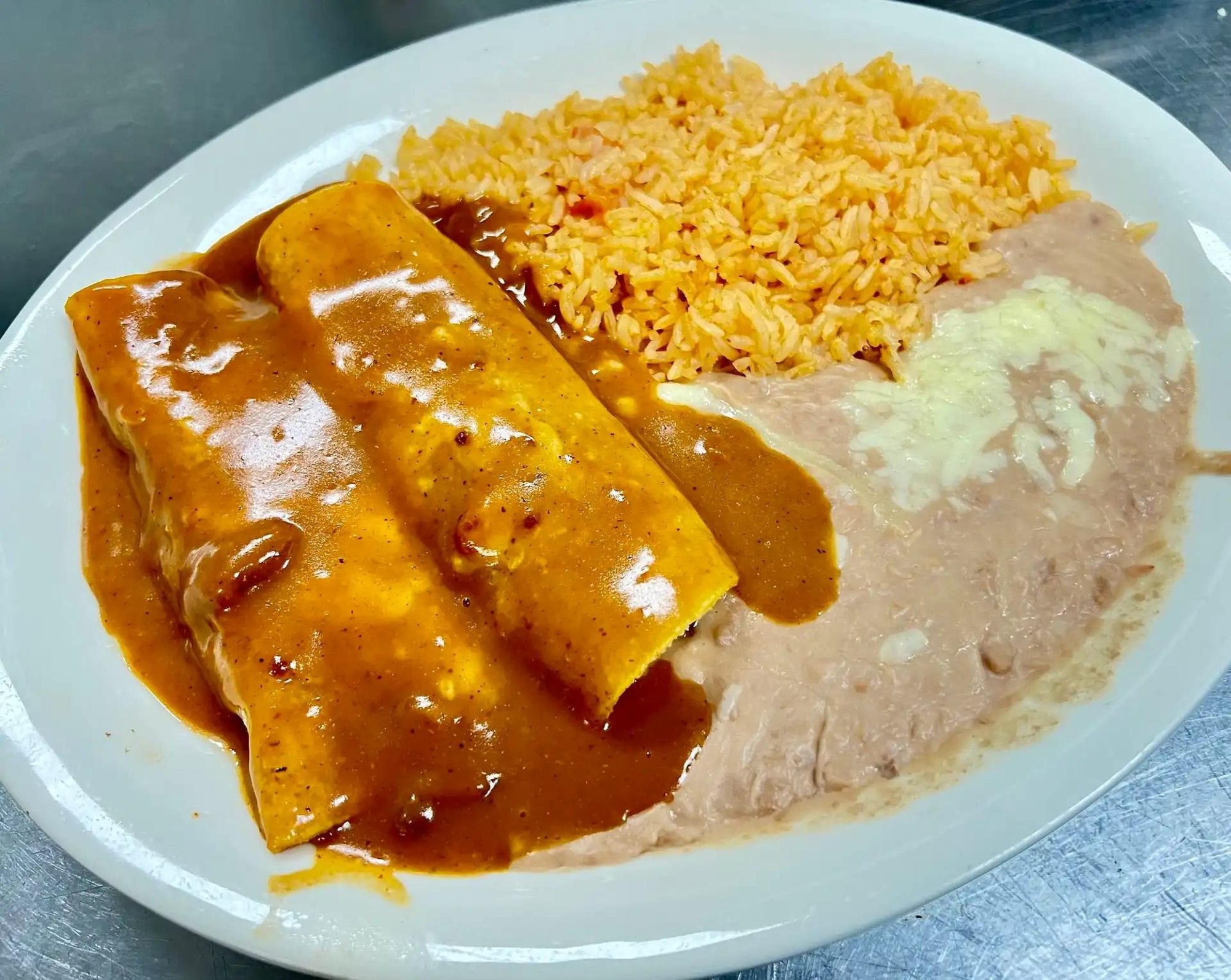 Two Enchiladas with Rice & Beans