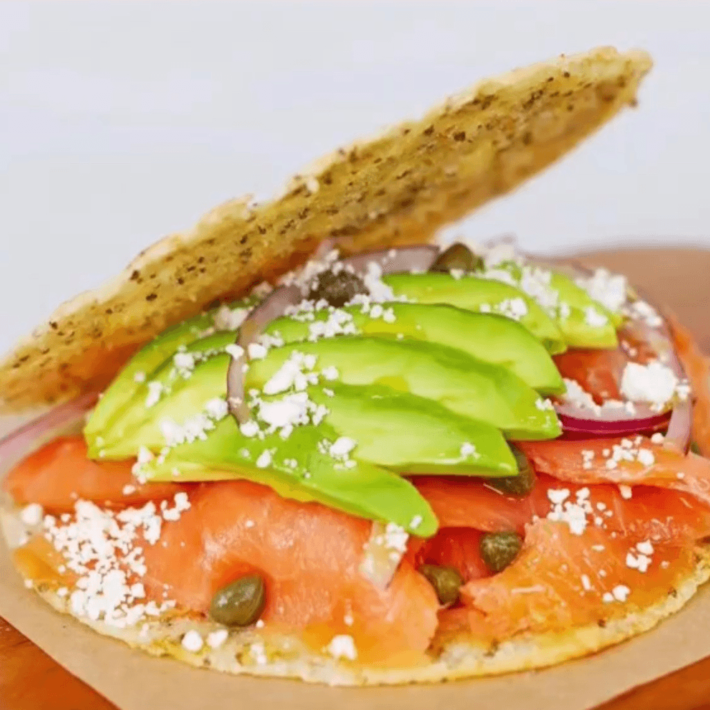 NORDIC Arepa (Smoked Salmon Red Onion Capers Tomato Feta Avocado Cream Cheese)