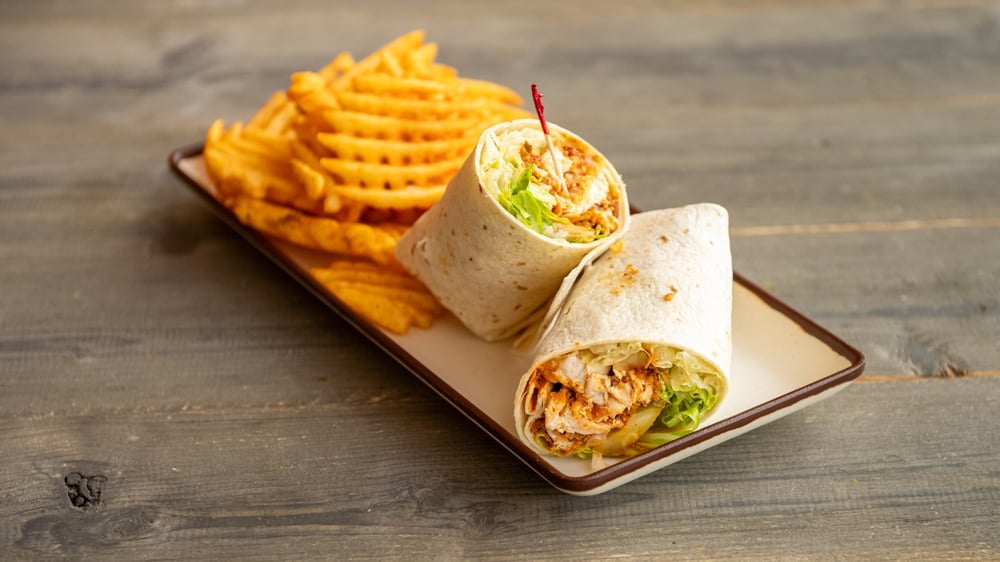 Classic Chicken Wrap with fries