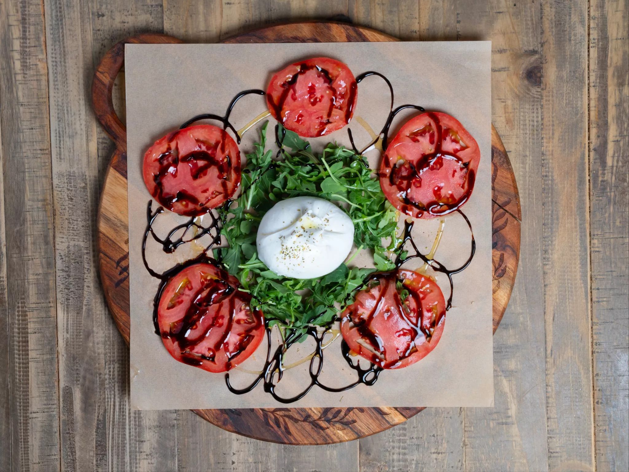 Burrata, Arugula, Pomodoro, Olio Extra Vergine