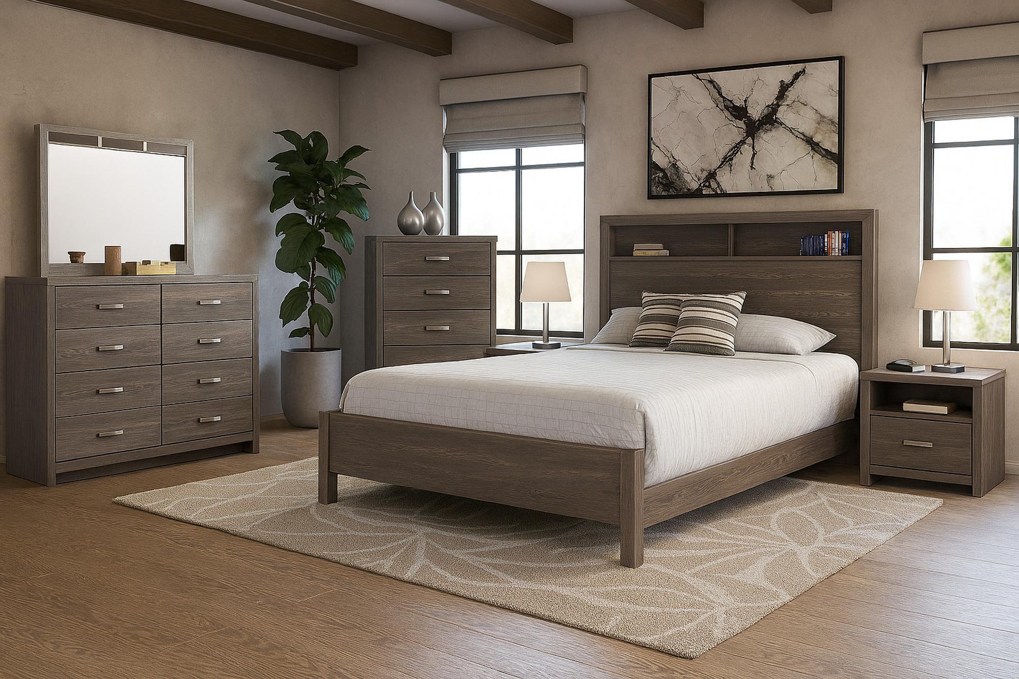Evolution Queen Bedroom Set w/ Bed, Mirror, Chest, & 2 Nightstands