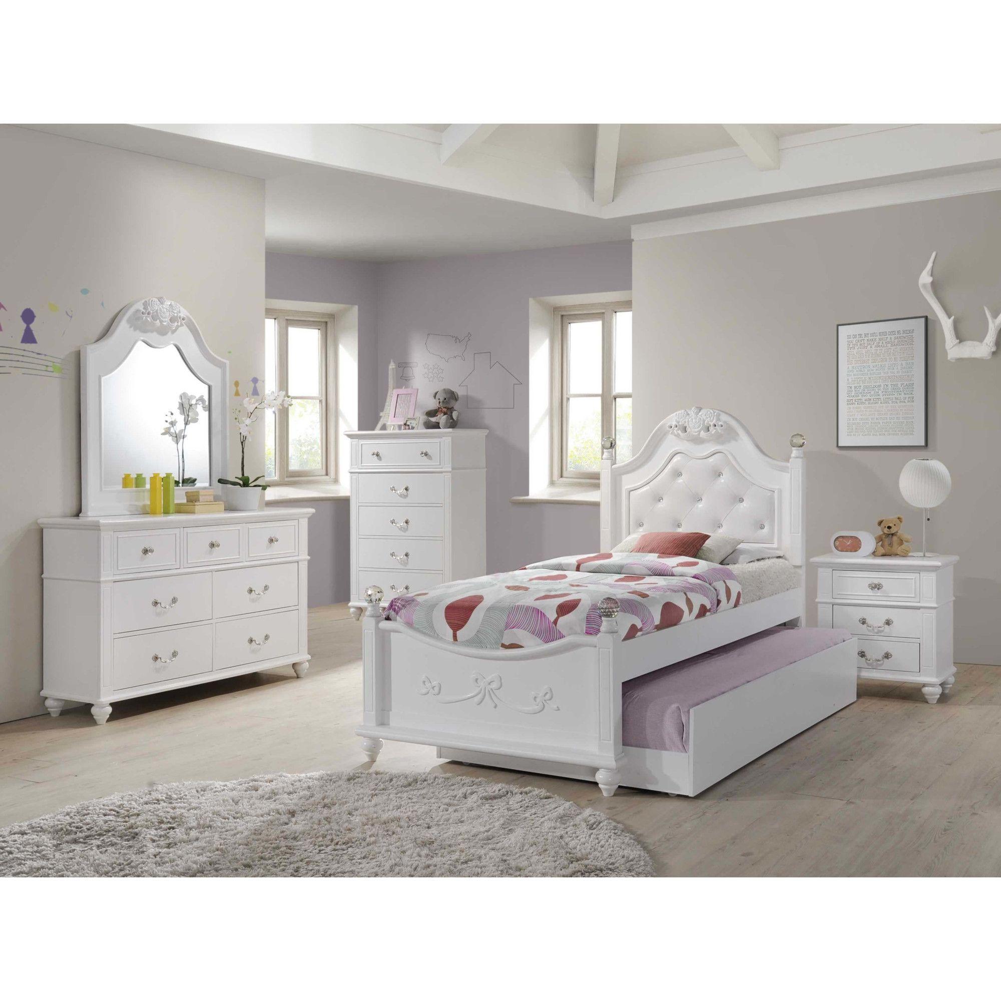 Twin Alana Bed w/Trundle, Chest, Dresser, Mirror, Nightstand