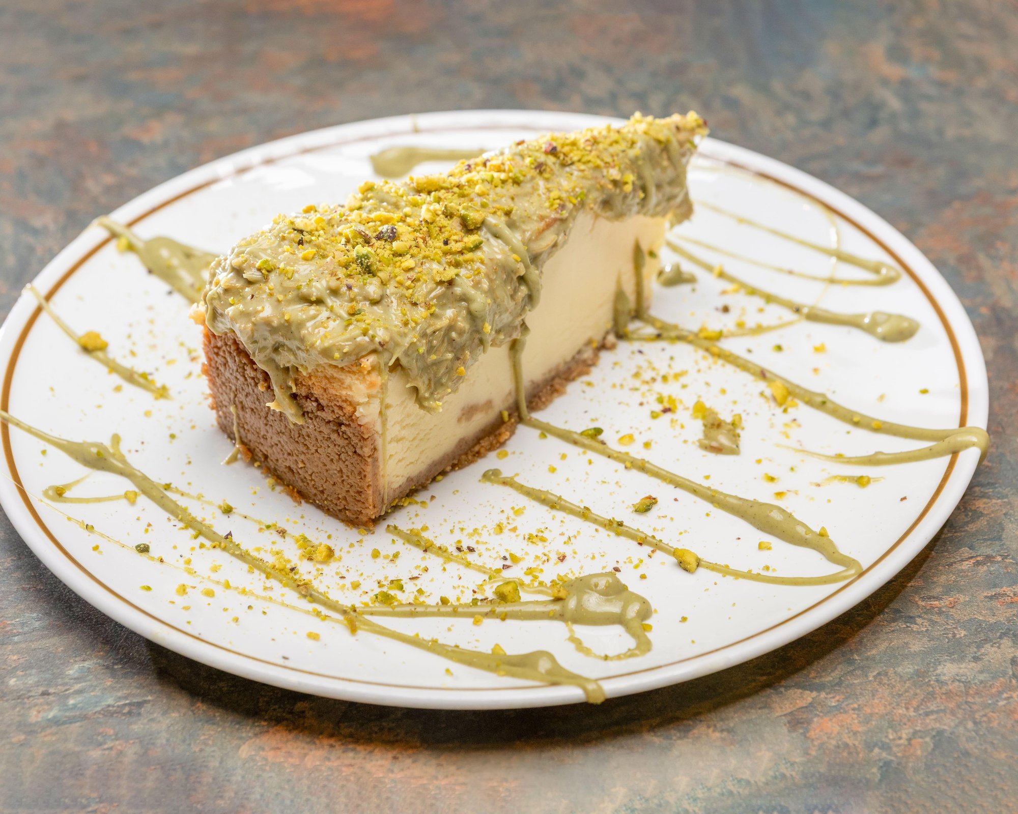 Pistachio Kunafa Cheesecake