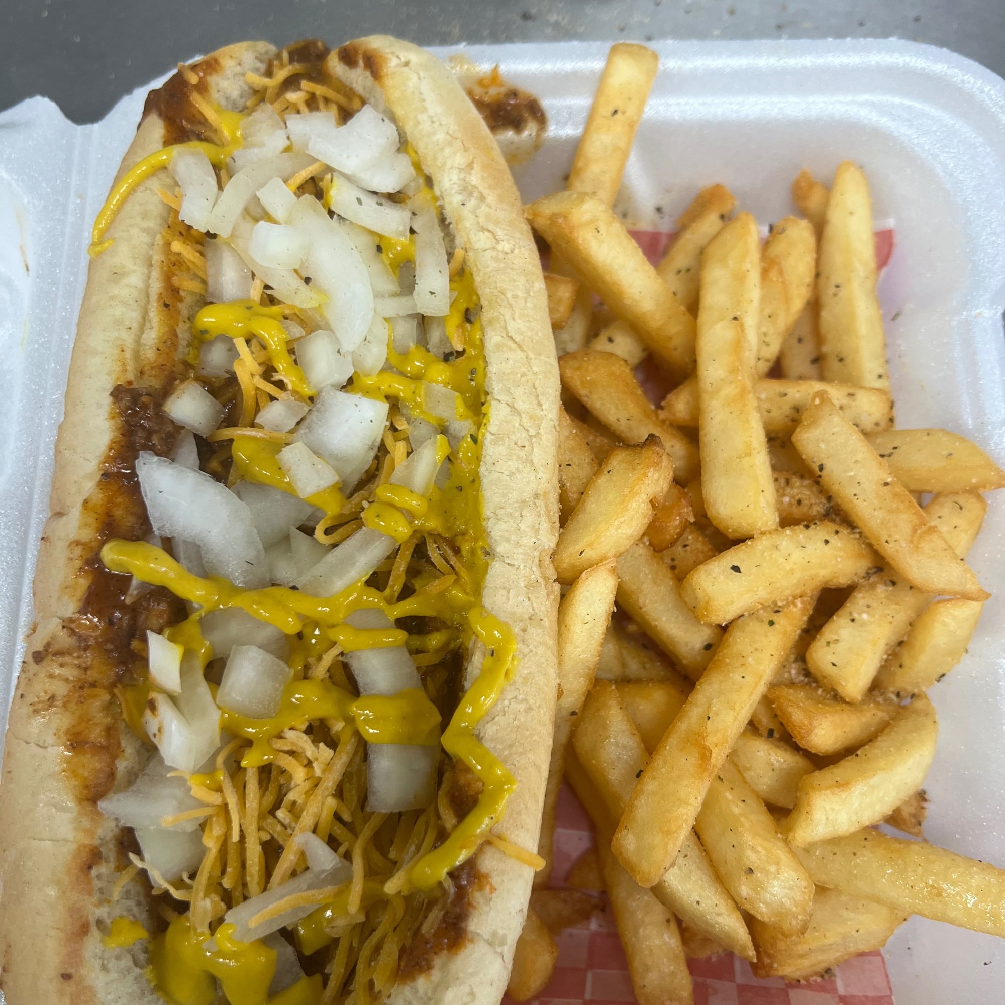 Chili Cheese Hot Dog & Fries