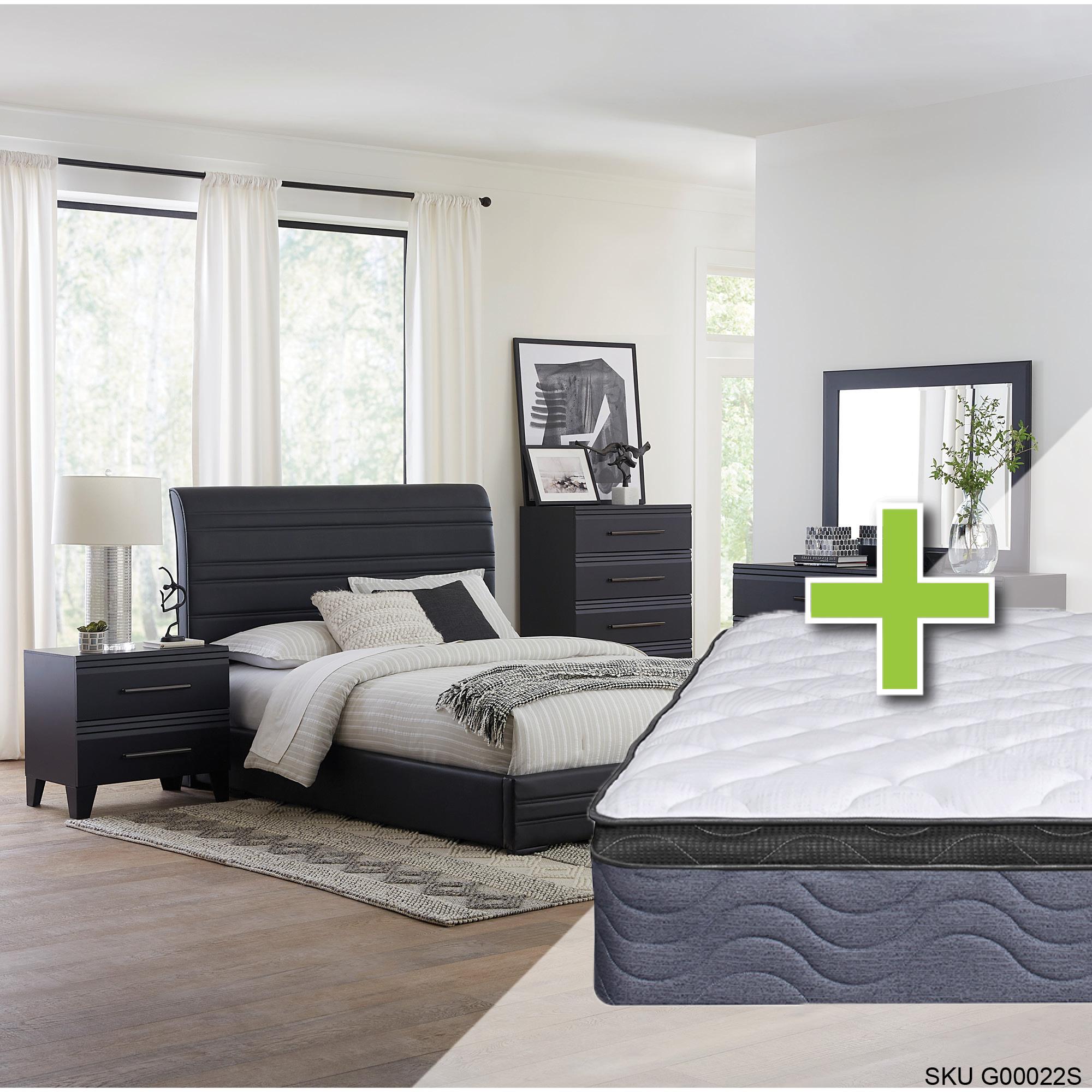 Queen Domestica Bed w/9.5" Pillow Top Med. Plush Mattress & Dresser, Mirror, Nightstand