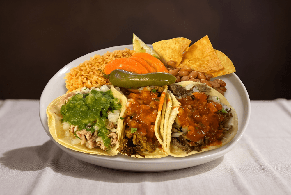 3 Tacos Special Con Arroz Y Frijoles