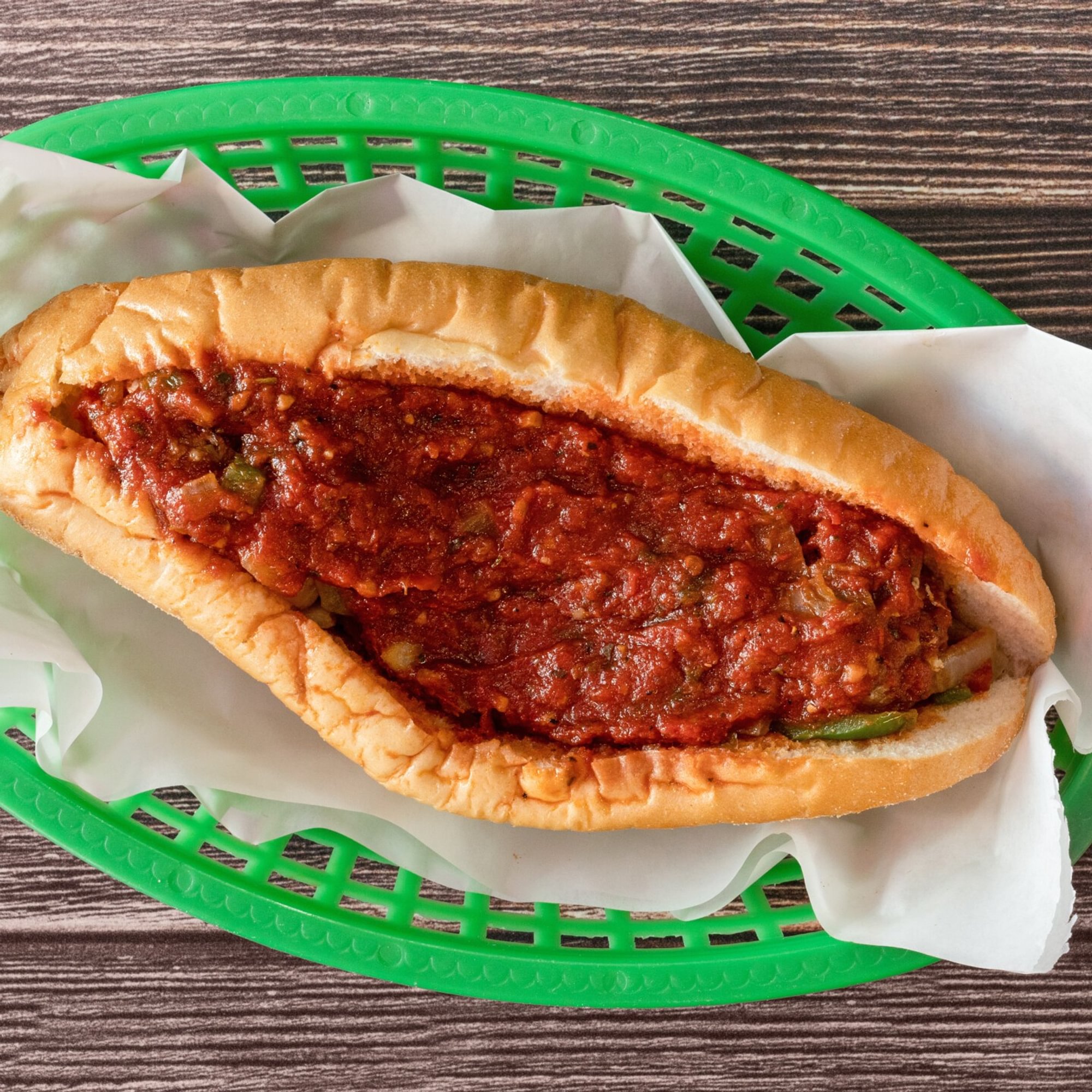 Mild or Hot Italian Sausage with Green Pepper and Onion Hot Sandwich