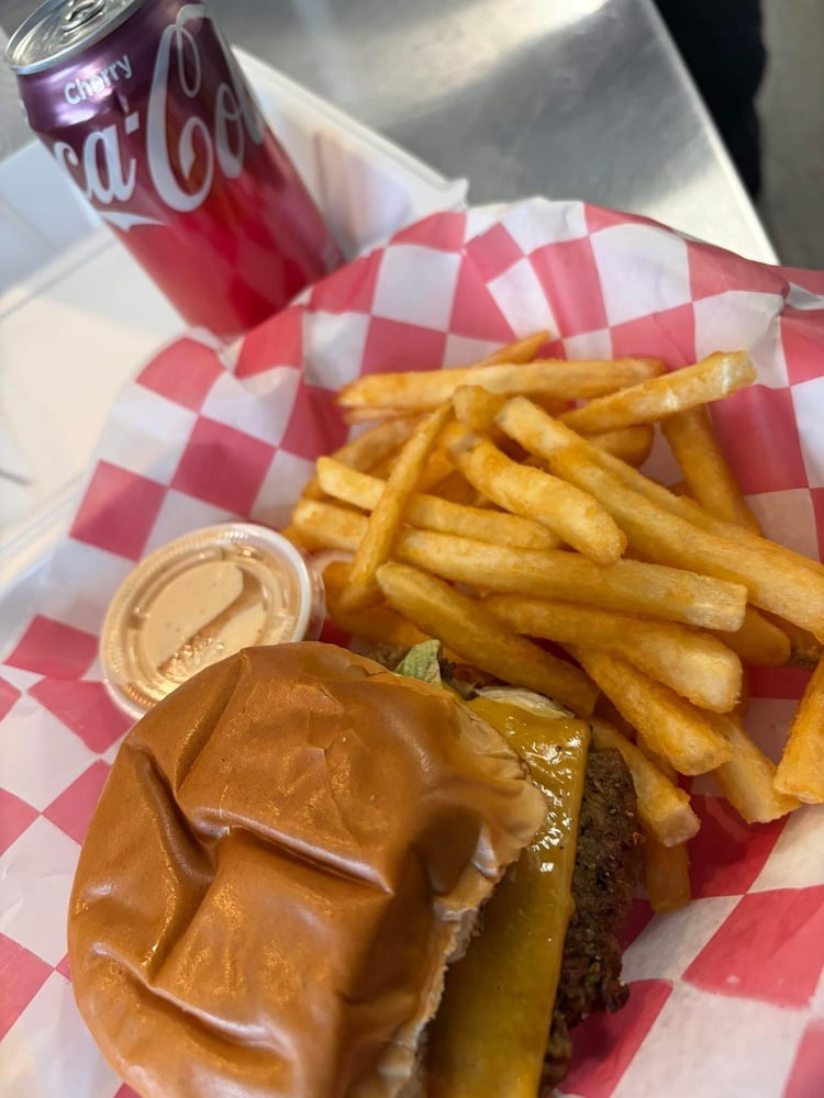 Lunch Special Plain Burger, Small fry and Canned drink.