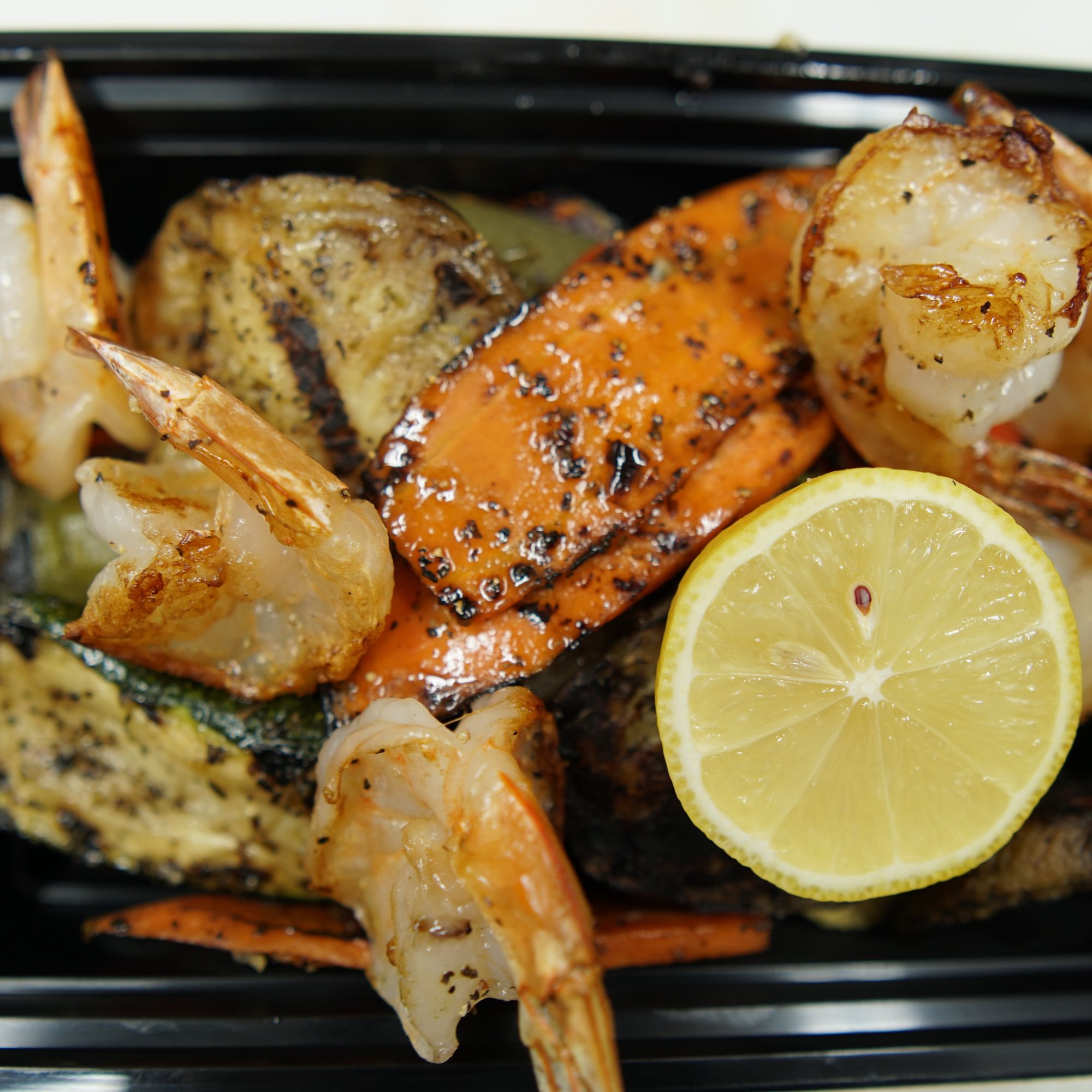 Grilled Shrimp Over Grilled Vegetables